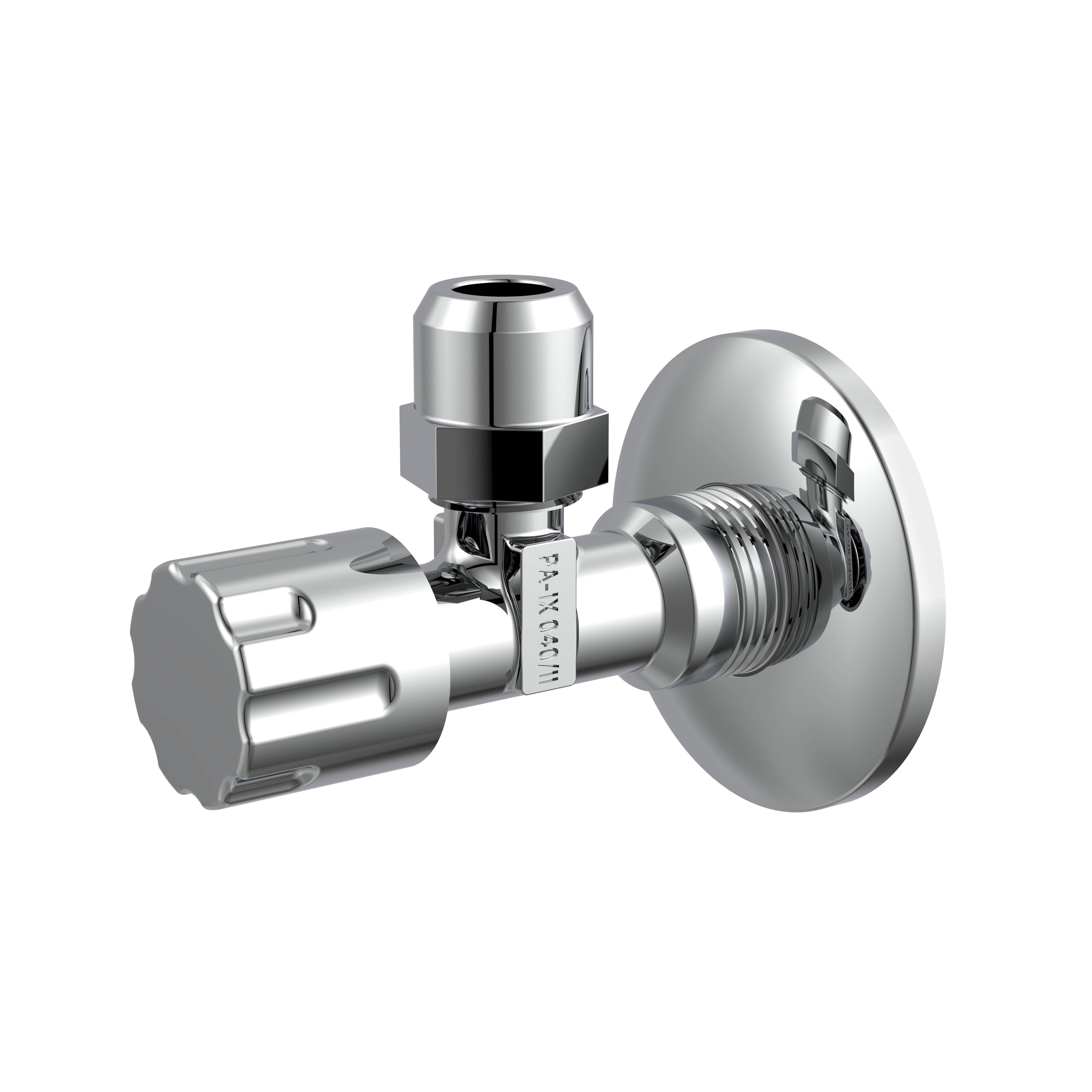 Eckventil, Chrom, 1/2"AG x 3/8"AG x 10 mmQ, selbstdichtend, mit Schubrosette