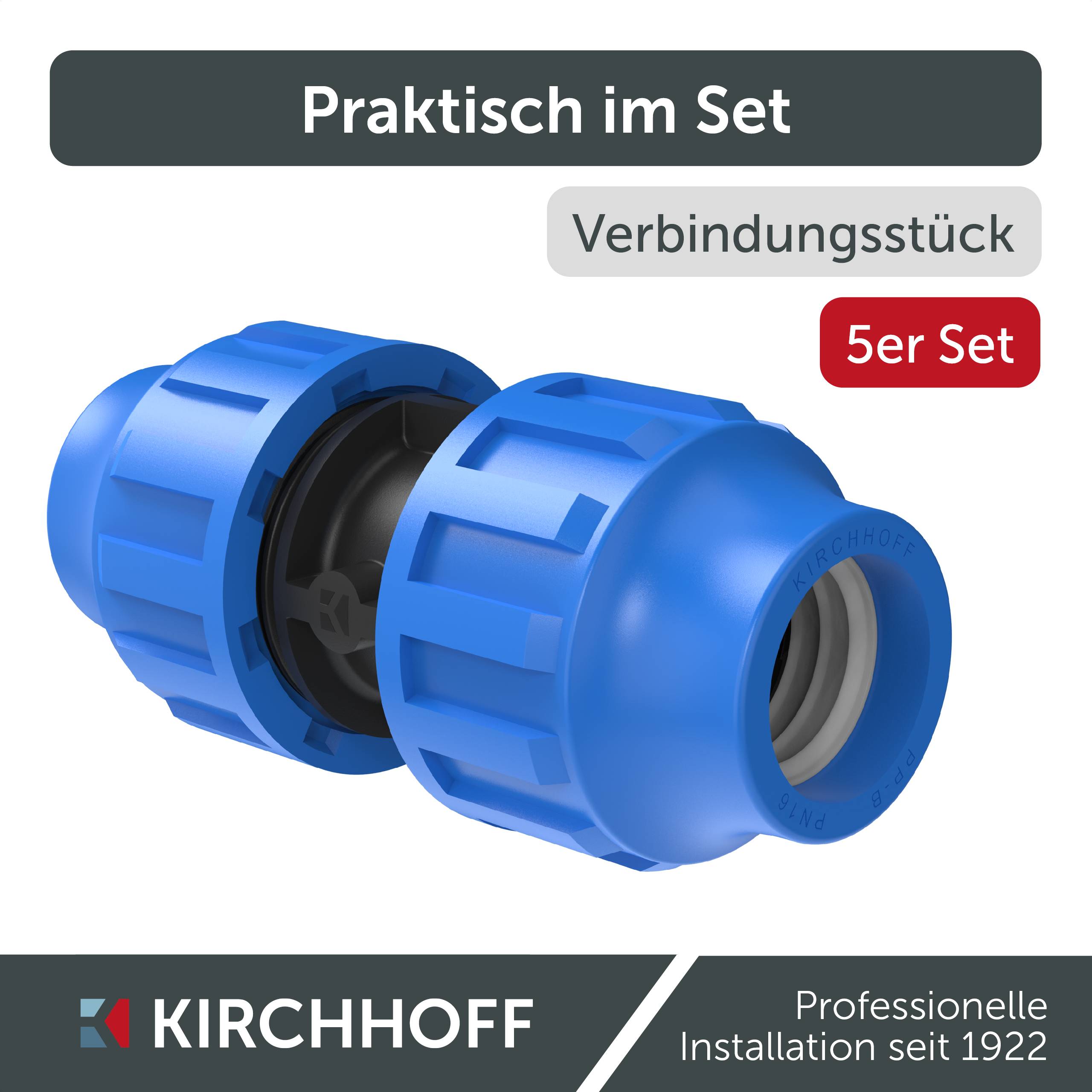 PP Verbindungsstück, 25 mm, Klemmfitting für HDPE, DVGW zertifiziert