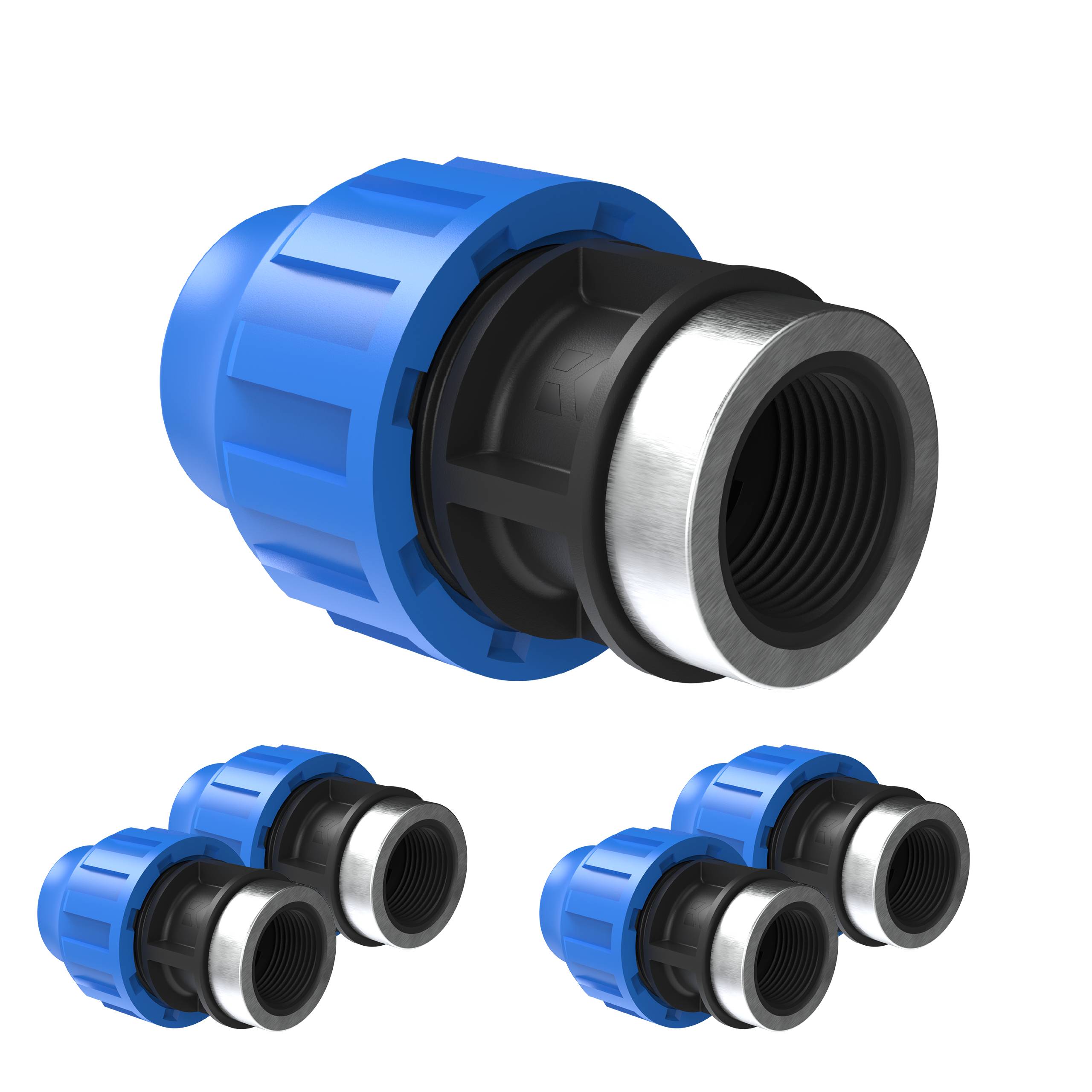 PP Übergangsstück, 25 mm x 1"IG, Klemmfitting für HDPE, DVGW zertifiziert