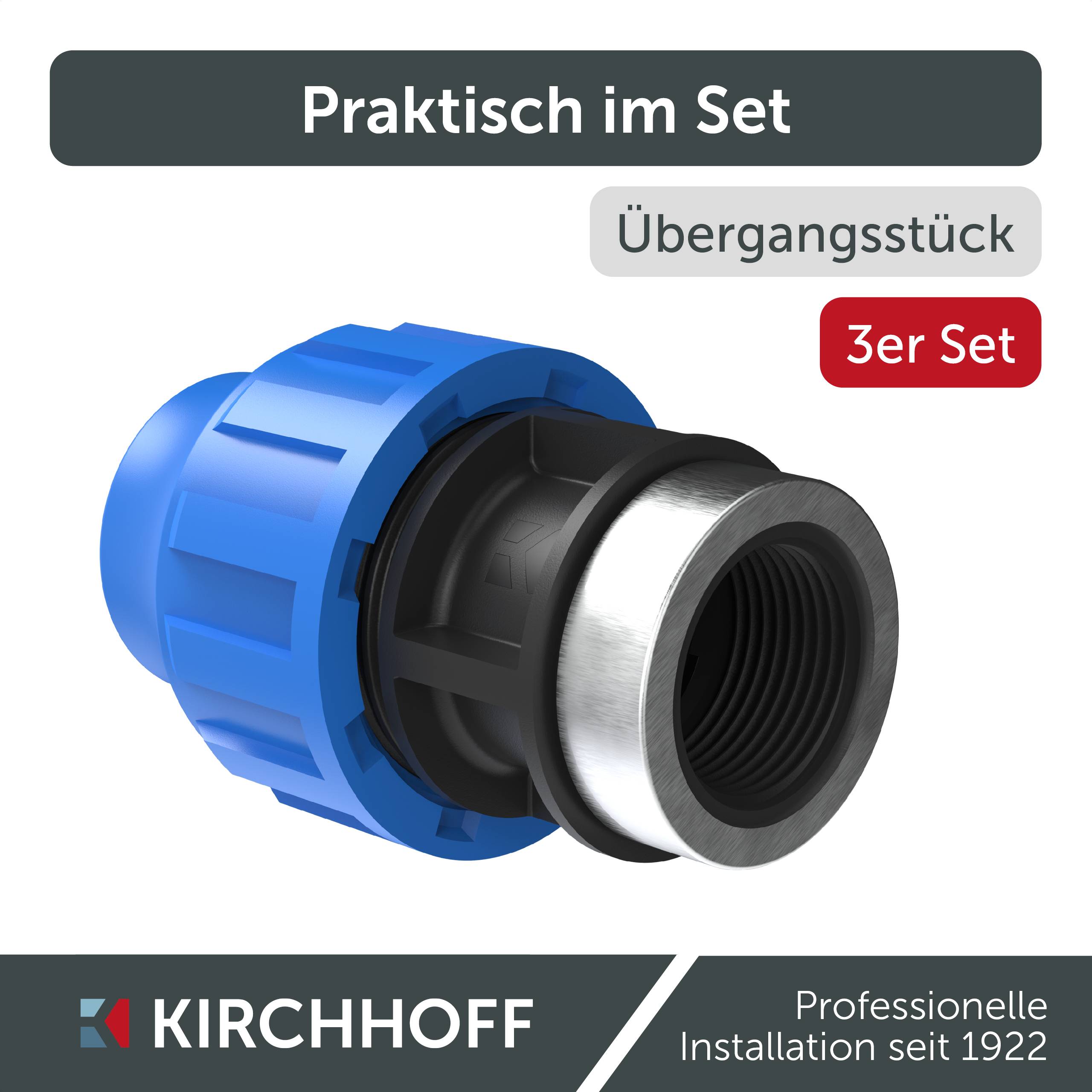 PP Übergangsstück, 20 mm x 1/2"IG, Klemmfitting für HDPE, DVGW zertifiziert