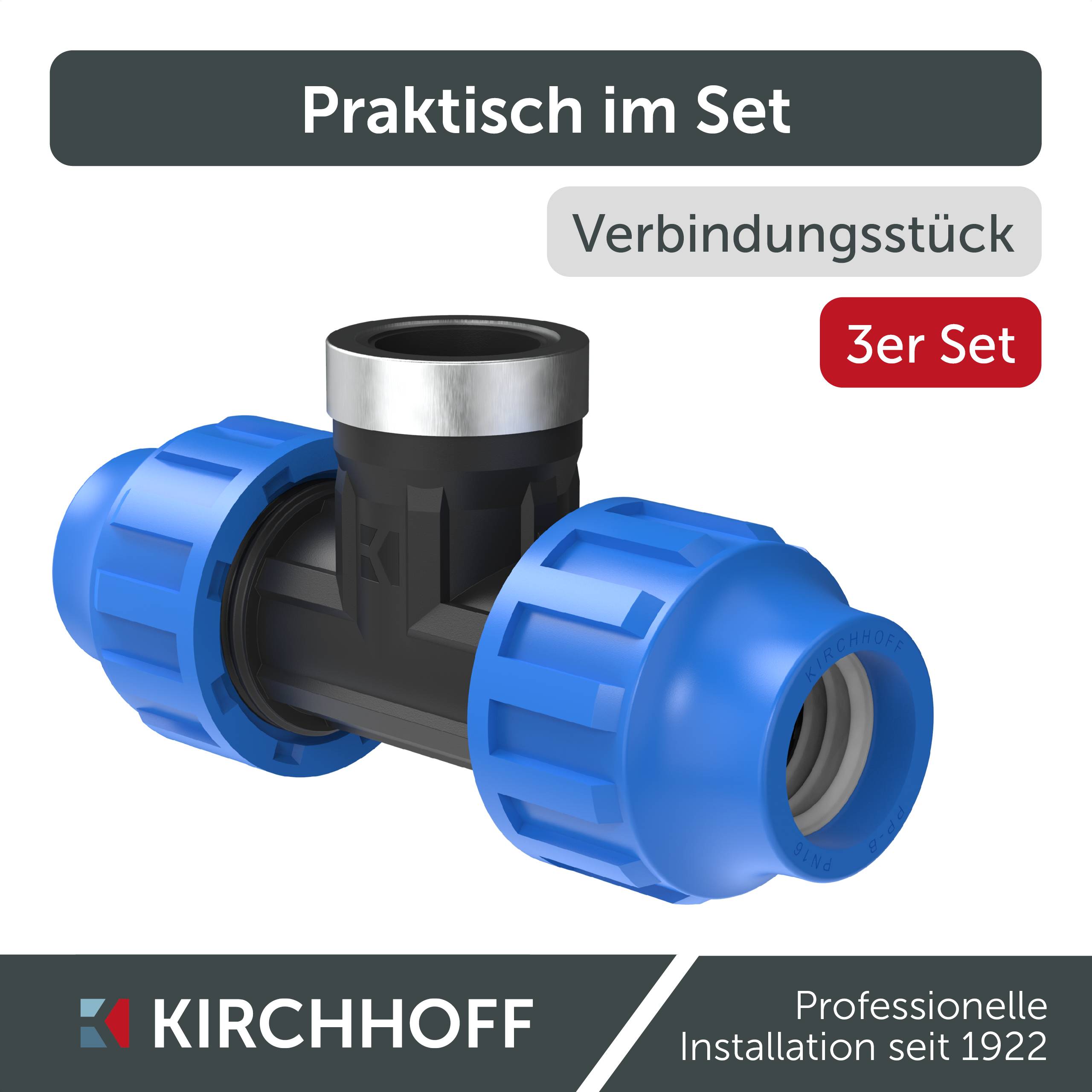 PP T-Stück, 25 mm x 3/4"IG x 25 mm, Klemmfitting für HDPE