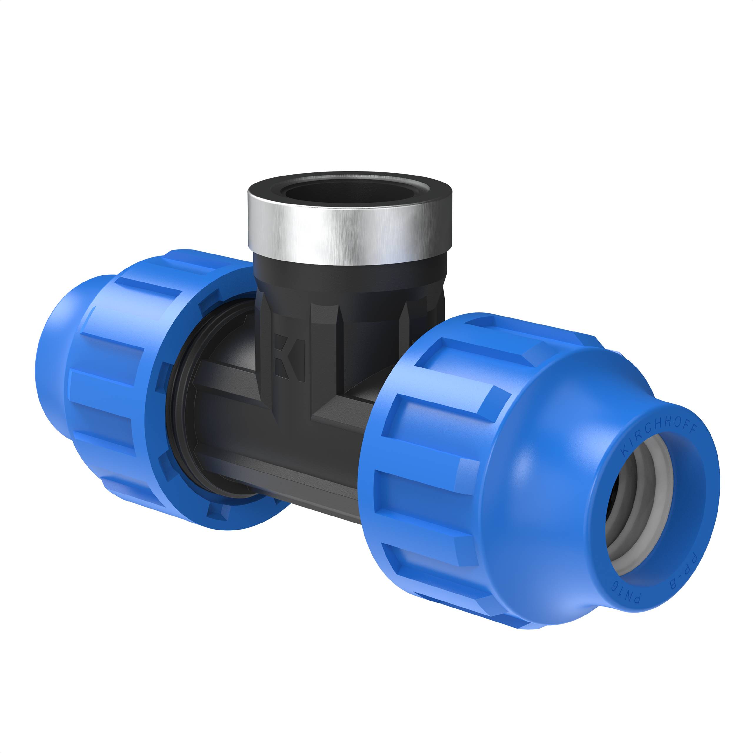 PP T-Stück, 32 mm x 3/4"IG x 32 mm, Klemmfitting für HDPE