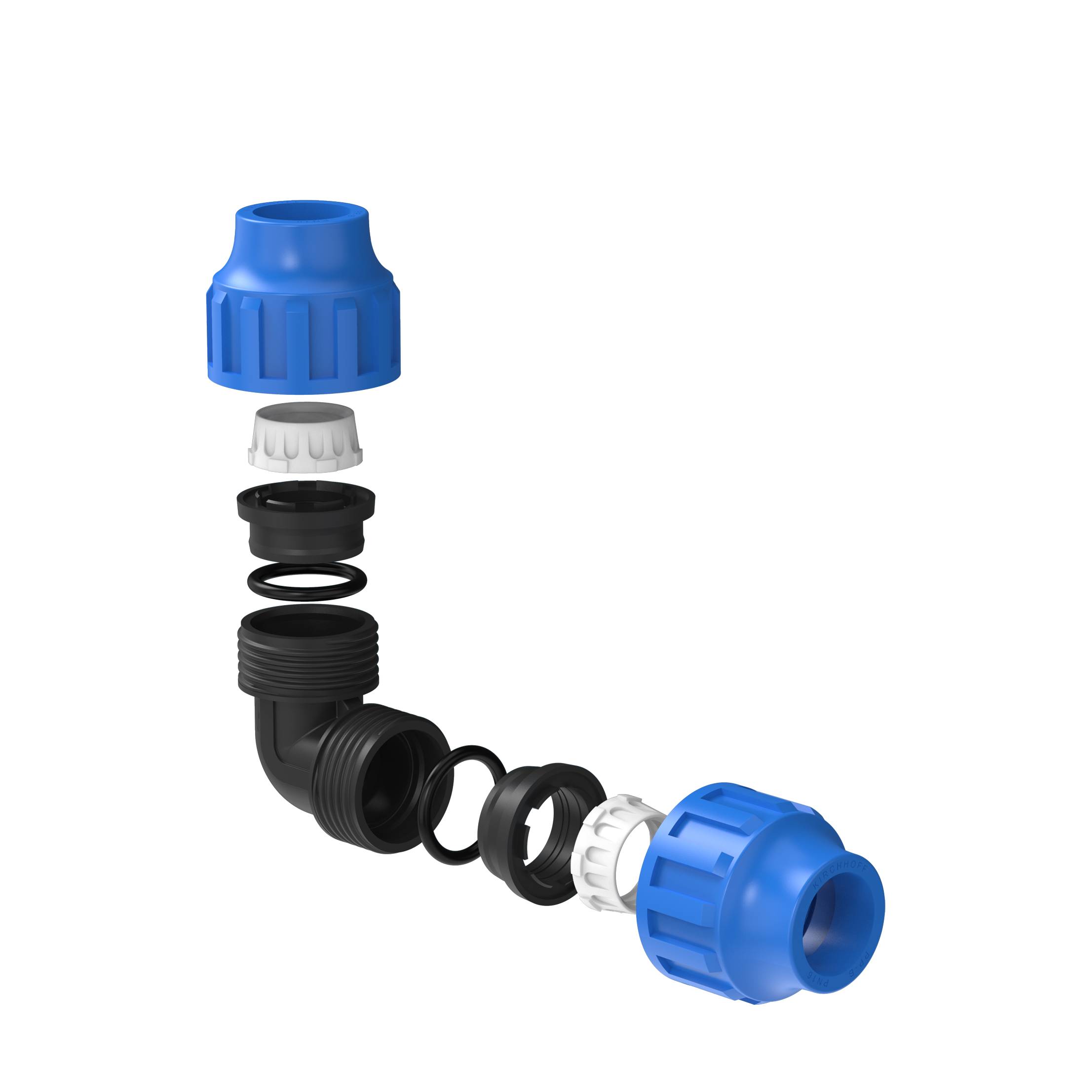 PP Winkel 90°, 20 mm, Klemmfitting für HDPE