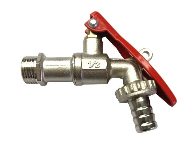 MS Kugel-Auslaufhahn, nickel, 1/2"AG x 3/4"AG x 1/2" T, abschließbar