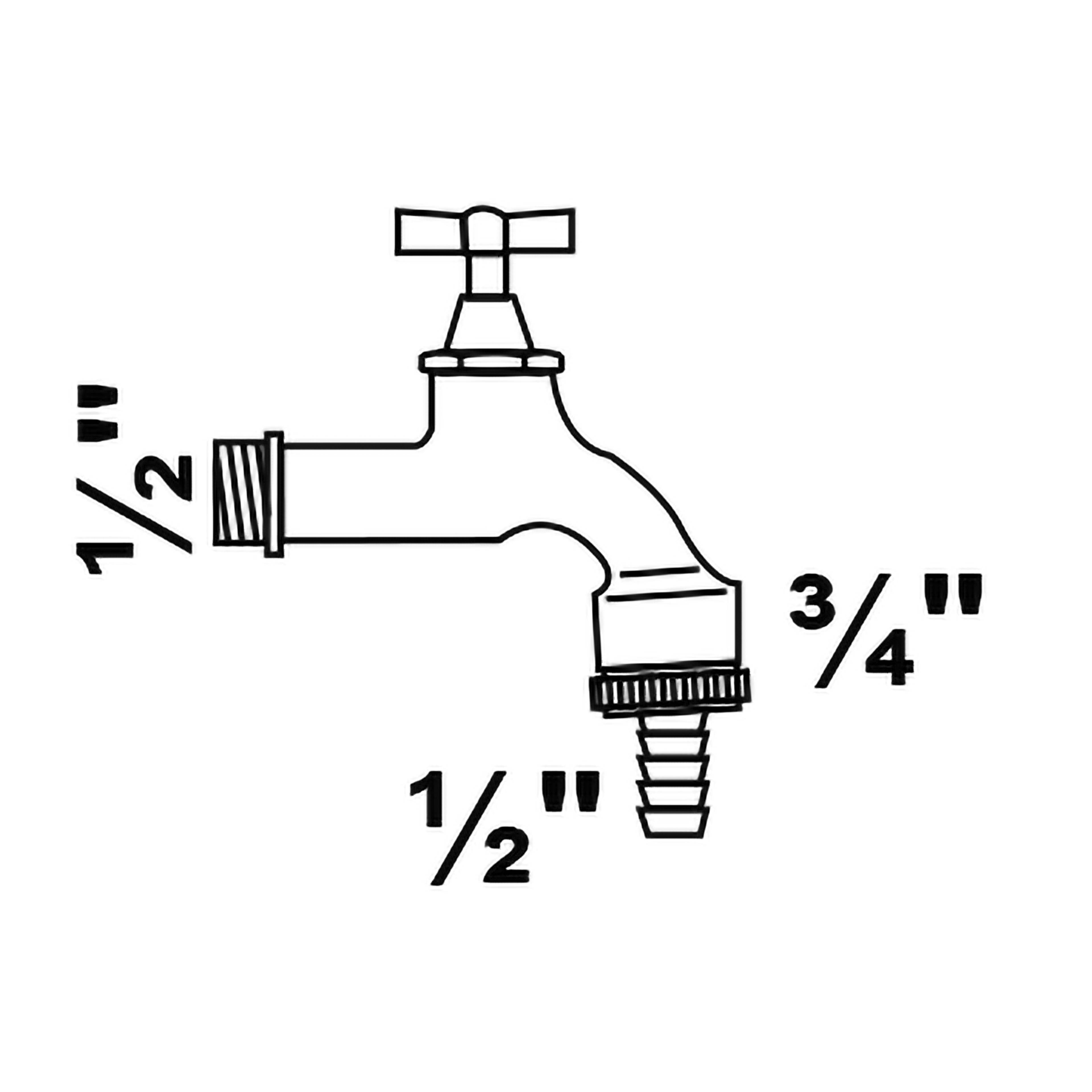 MS Auslaufventil Knebelgriff, Chrom matt, 1/2"AG x 3/4"AG x 1/2"T, mit Rückflussverhinderer und Rohrbelüfter