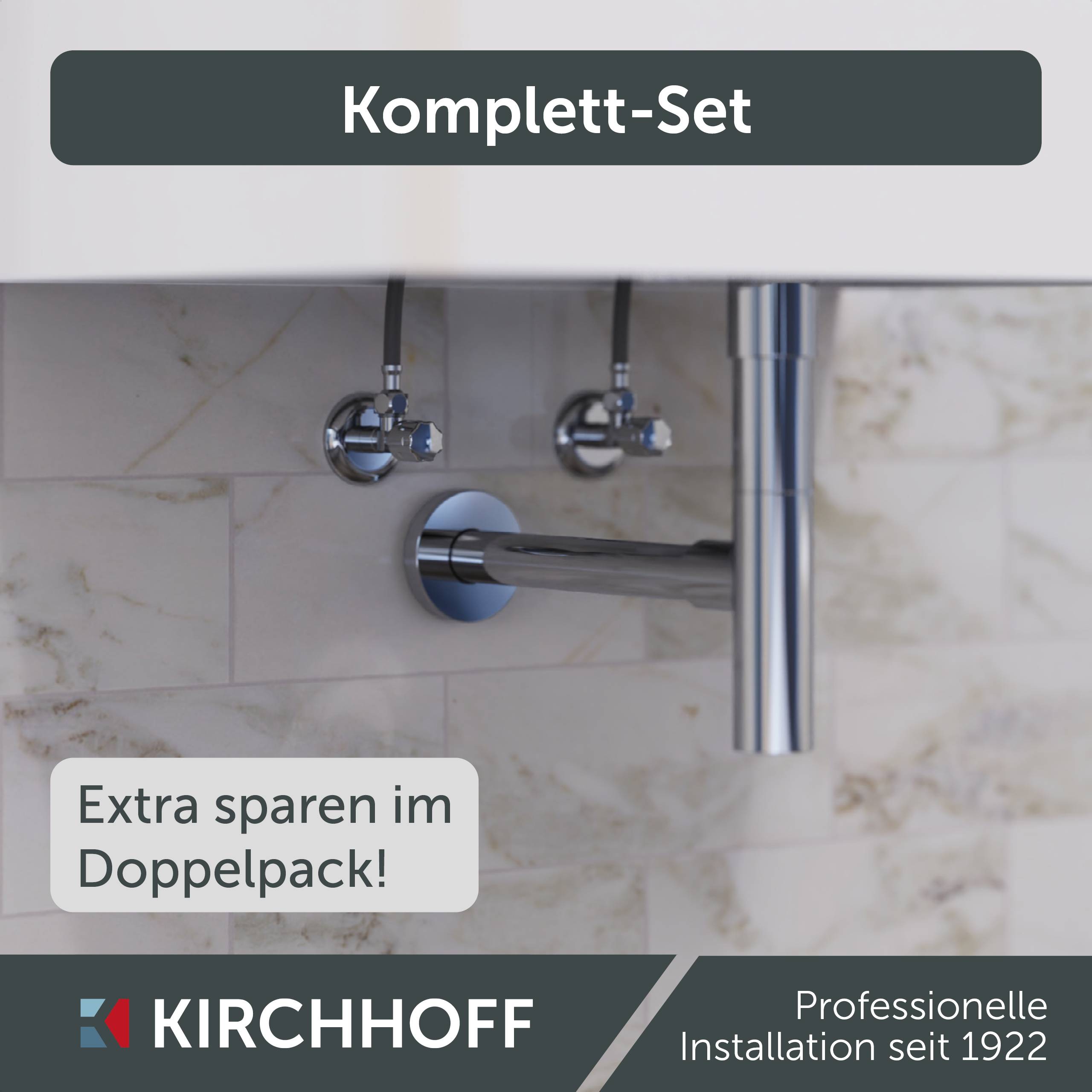 Eckventil, Chrom, 1/2"AG x 3/8"AG x 10 mmQ, mit Schubrosette (2x)