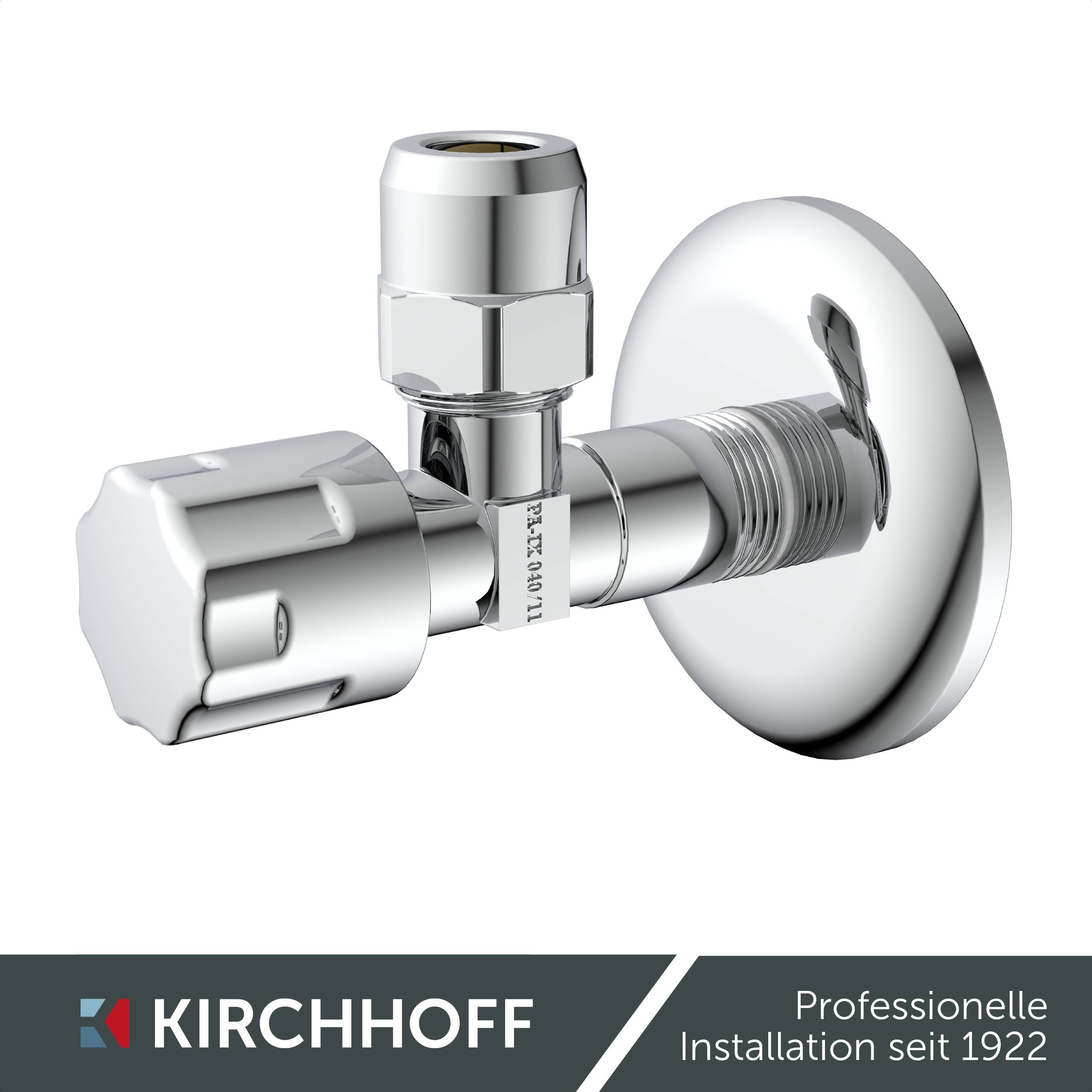 Eckventil, Chrom, 3/8"AG x 10 mmQ, mit Schubrosette, selbstdichtend