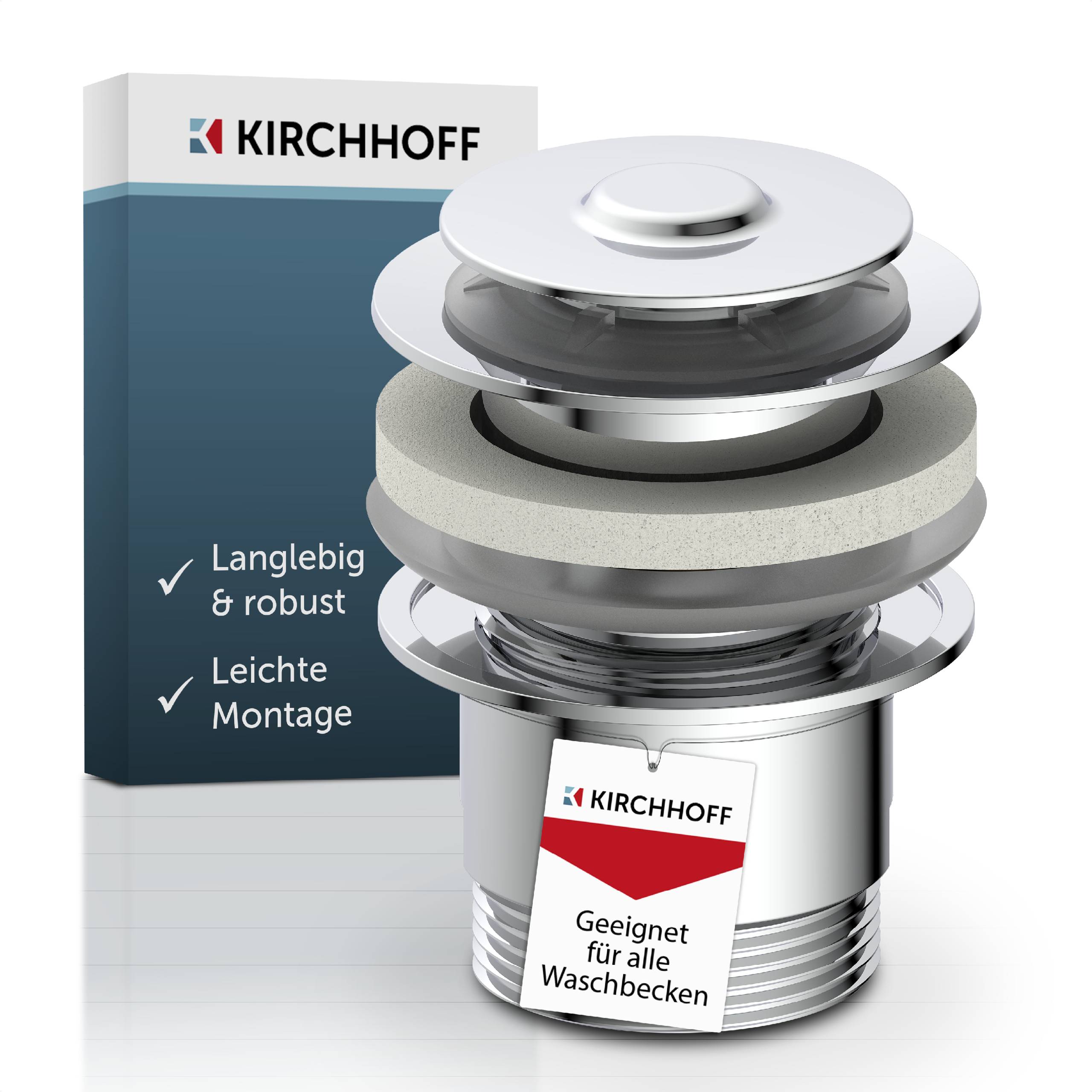 DAV-2WK Ablaufventil, Chrom, 1 1/4" x 65 mm, mit Überlauf