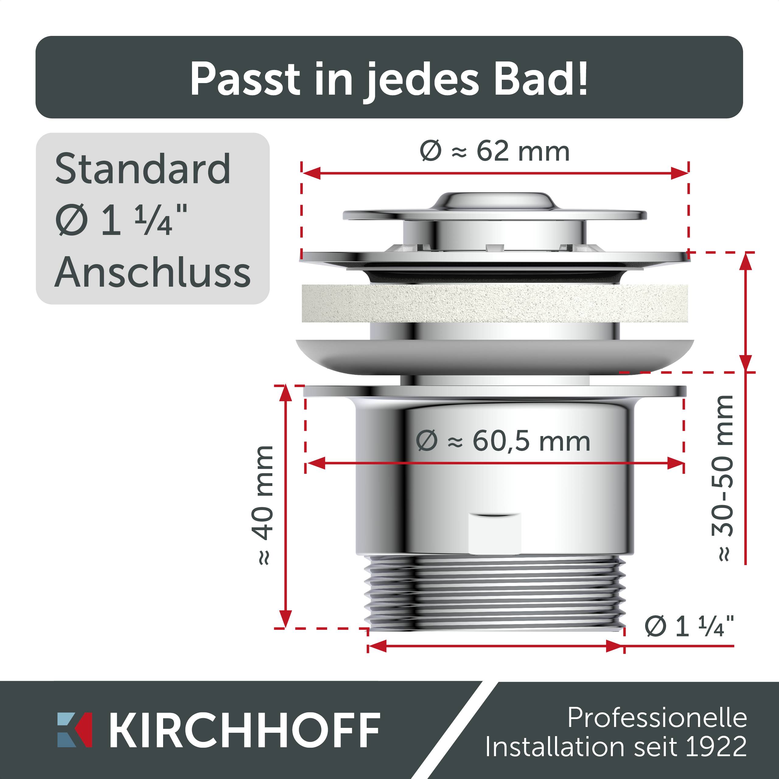 DAV-2WK Ablaufventil, Chrom, 1 1/4" x 65 mm, mit Überlauf