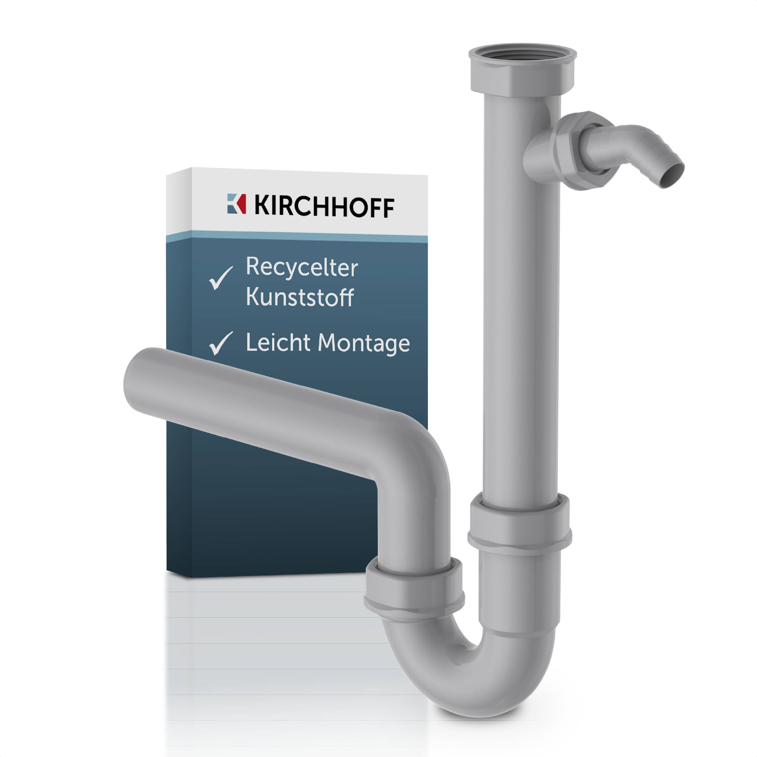 KS Spültisch-Röhrensiphon,Grau, 1 1/2"IG x 40 mm, mit 3/4" Geräteanschluss