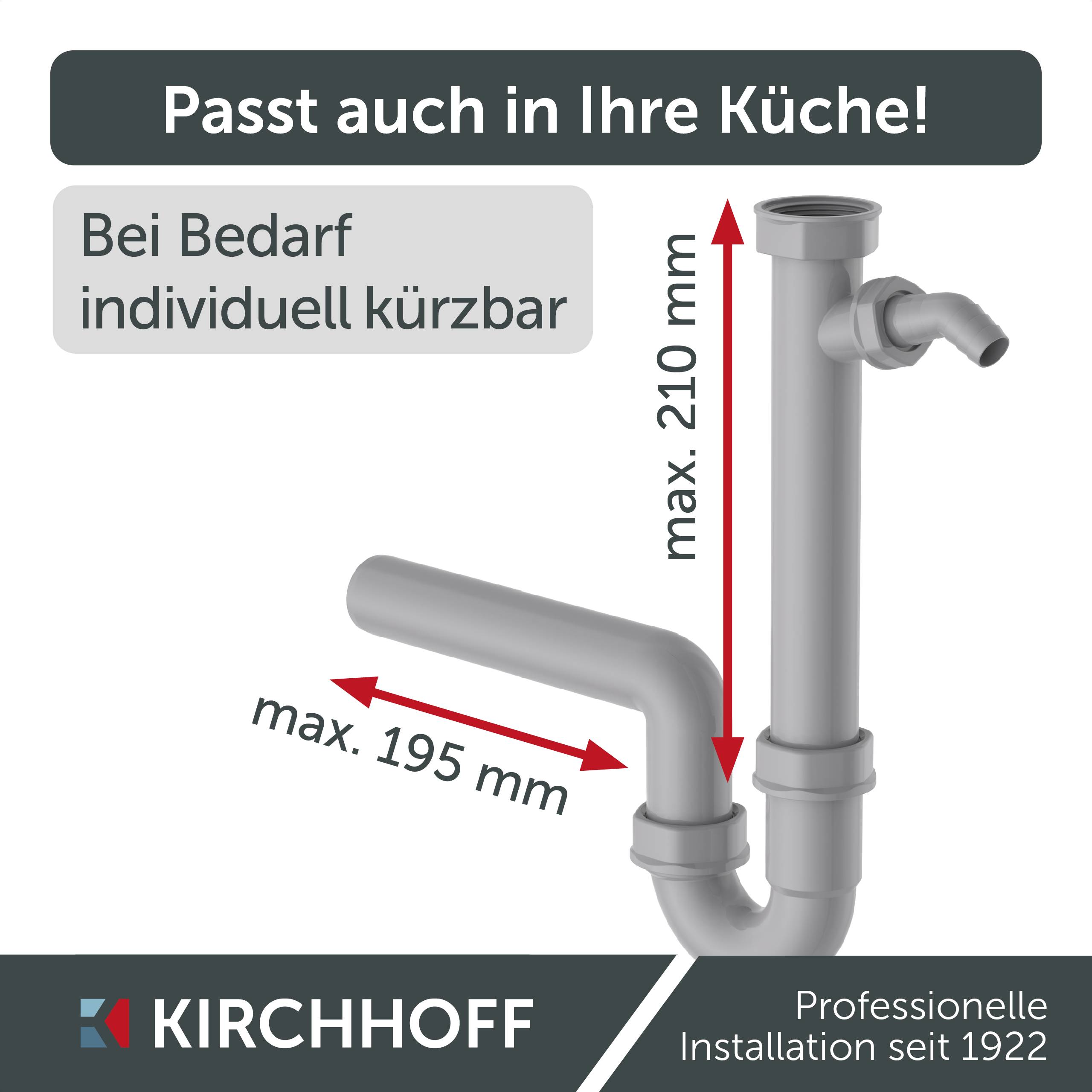 KS Spültisch-Röhrensiphon,Grau, 1 1/2"IG x 40 mm, mit 3/4" Geräteanschluss