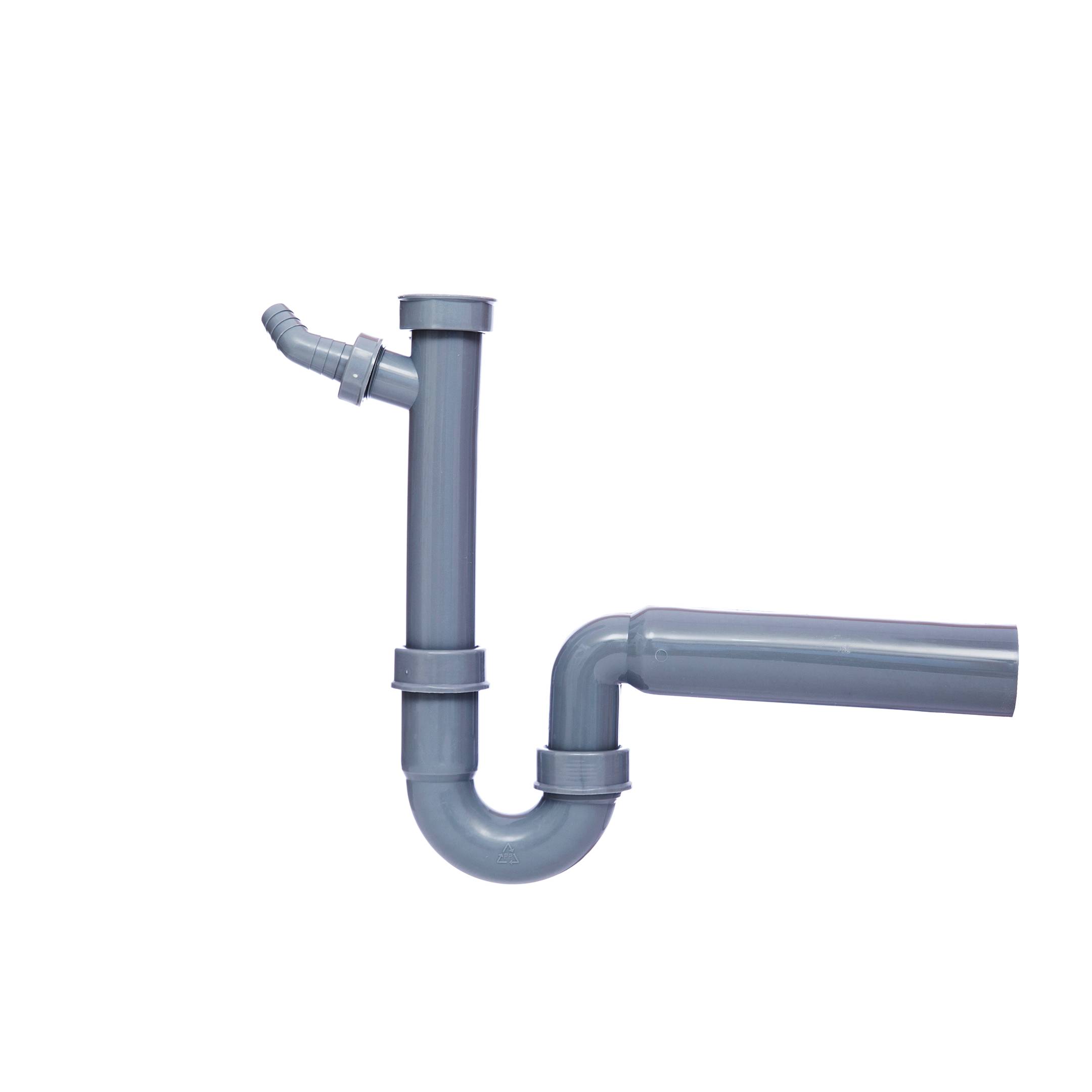ECO-SAVE KS Spültisch-Röhrensiphon, Grau, 1 1/2"IG x 50 mm, mit 3/4" Geräteanschluss
