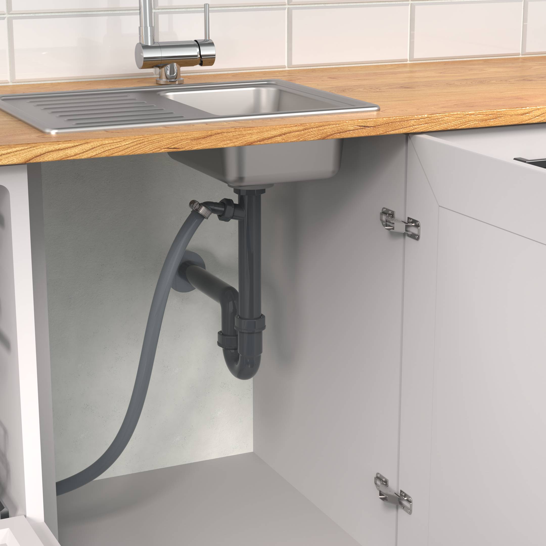 KS Spültisch-Röhrensiphon, Grau, 1 1/2"IG x 50 mm, mit 3/4" Geräteanschluss