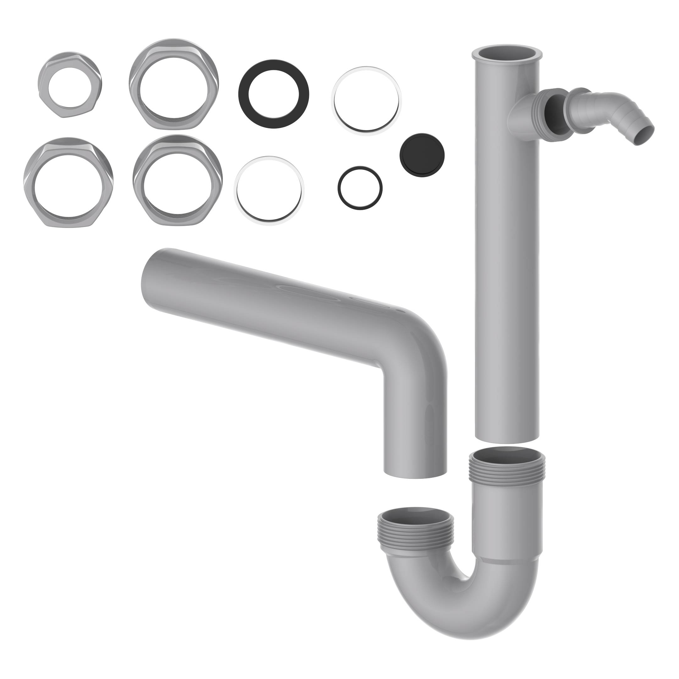 KS Spültisch-Röhrensiphon, Grau, 1 1/2"IG x 50 mm, mit 3/4" Geräteanschluss