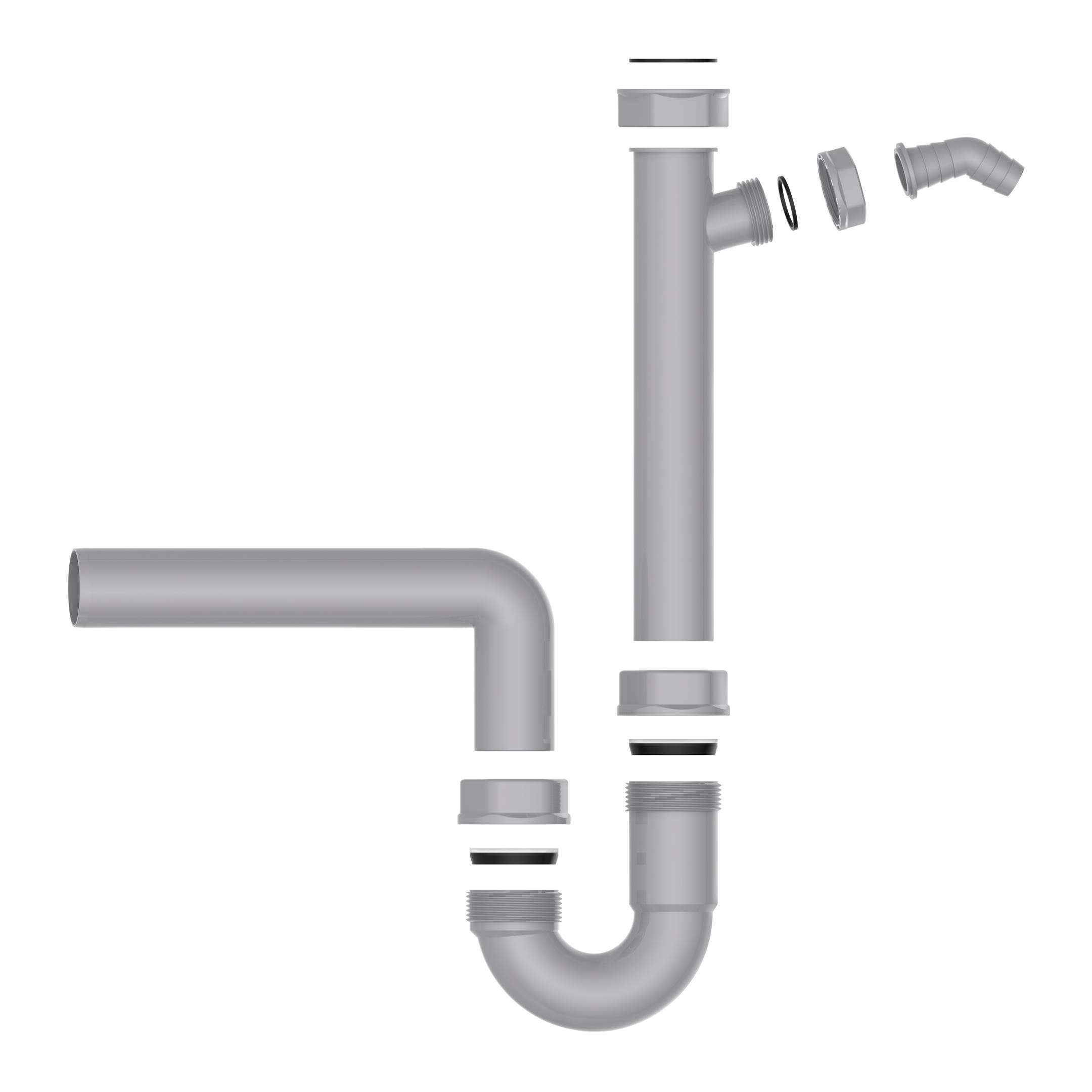 ECO-SAVE KS Spültisch-Röhrensiphon, Grau, 1 1/2"IG x 50 mm, mit 3/4" Geräteanschluss