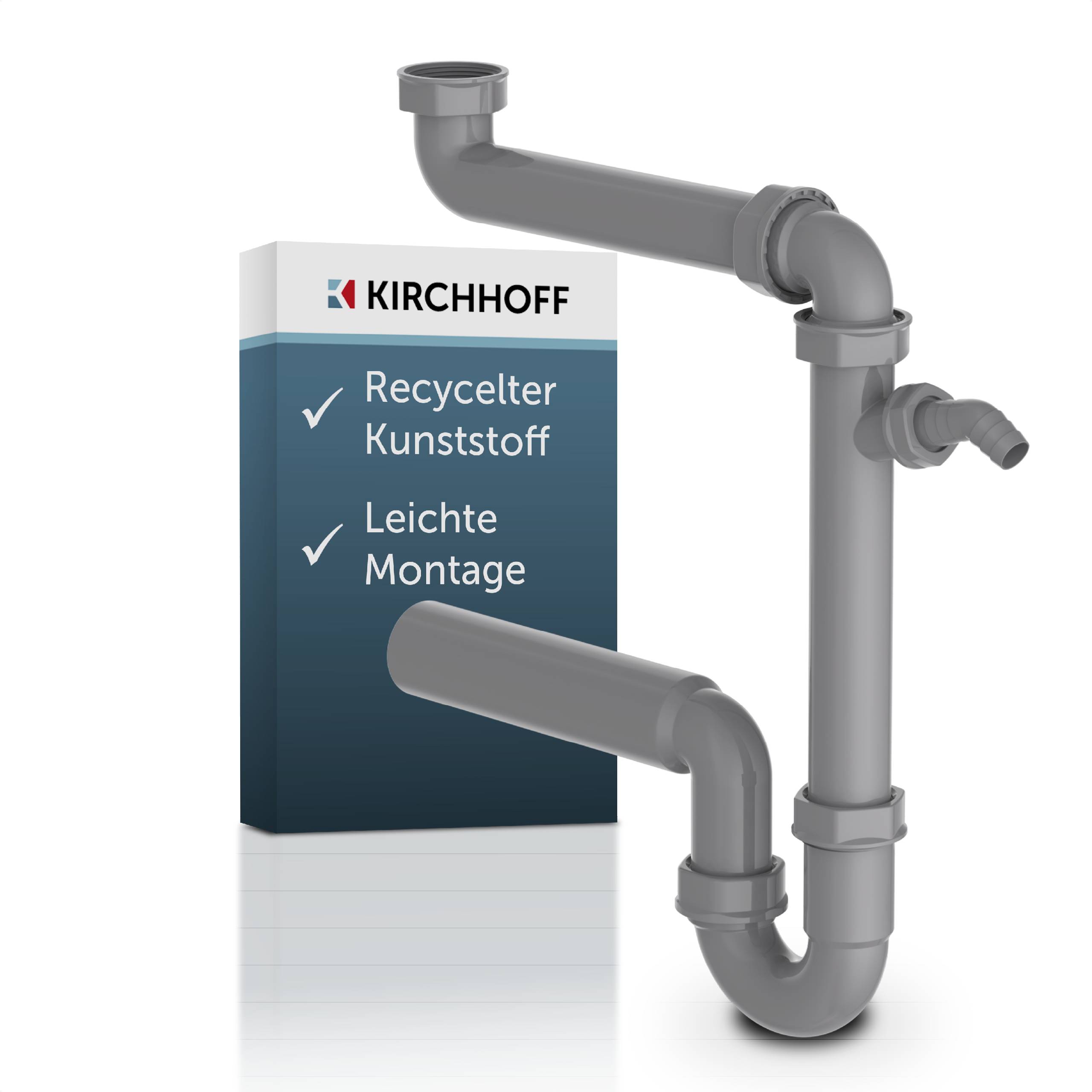 ECO-SAVE KS Raumspar-Spültisch-Röhrensiphon, Grau, 1 1/2"IG x 50 mm, mit 3/4" Geräteanschluss