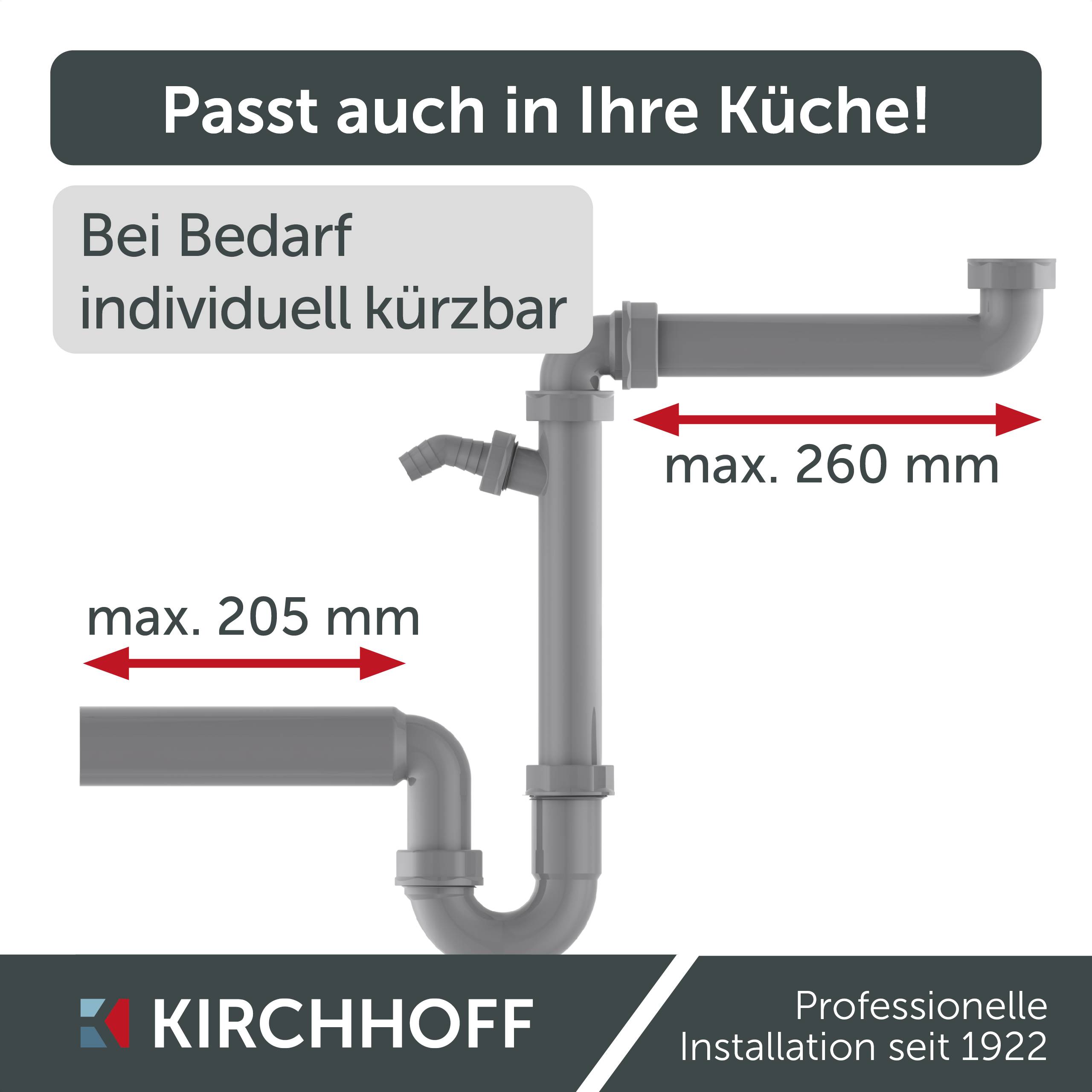 ECO-SAVE KS Raumspar-Spültisch-Röhrensiphon, Grau, 1 1/2"IG x 50 mm, mit 3/4" Geräteanschluss