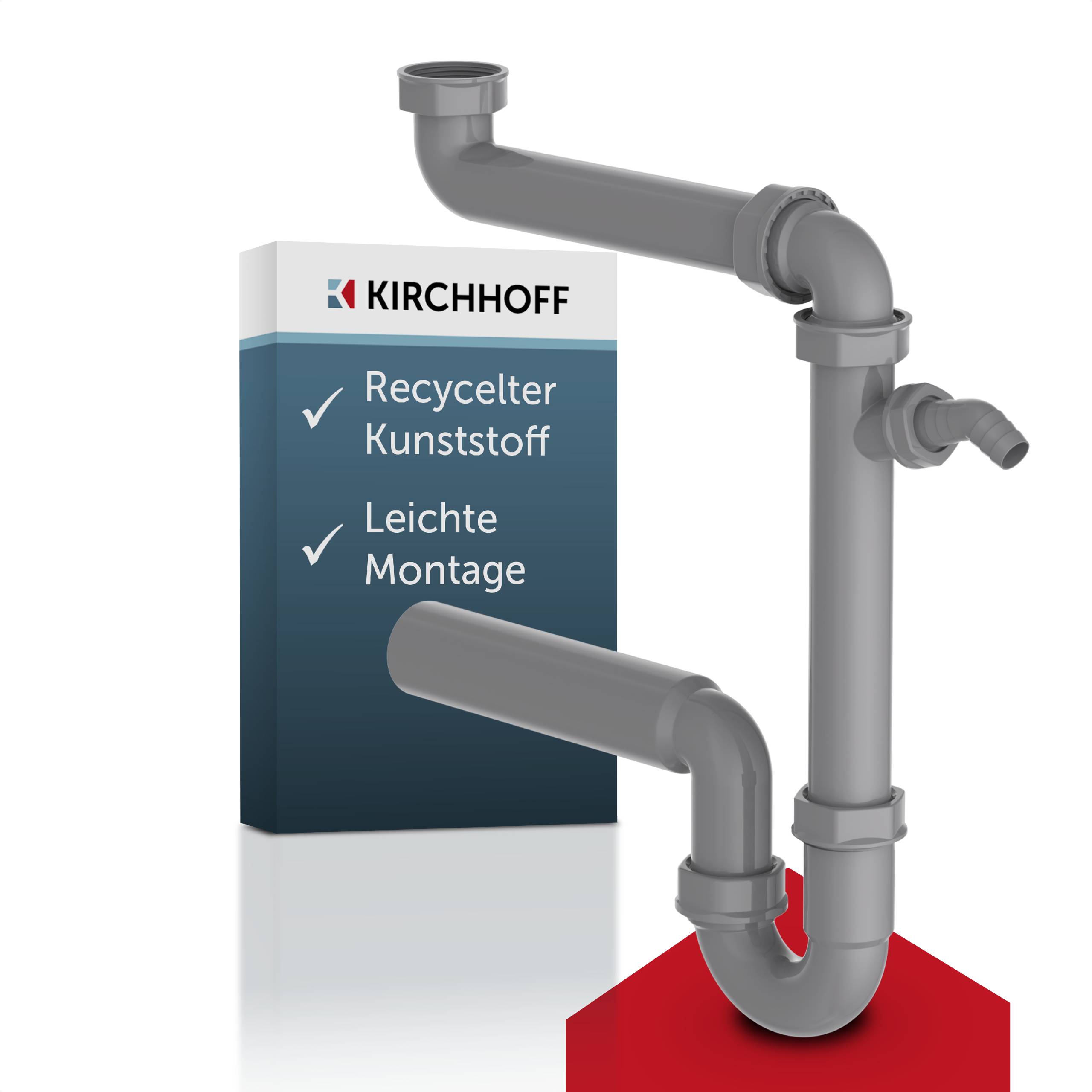 ECO-SAVE KS Raumspar-Spültisch-Röhrensiphon, Grau, 1 1/2"IG x 50 mm, mit 3/4" Geräteanschluss