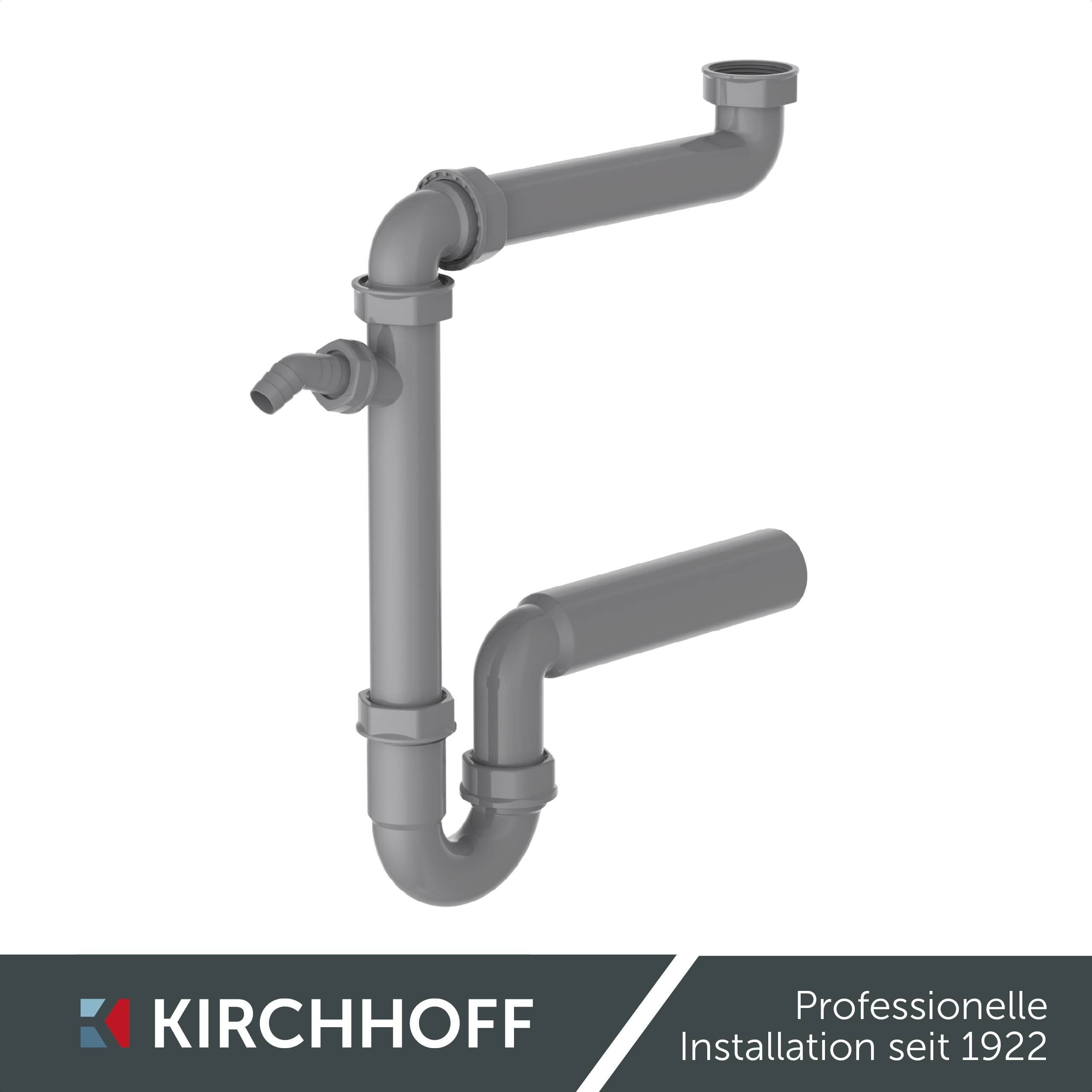 KS Raumspar-Spültisch-Röhrensiphon, Grau, 1 1/2"IG x 50 mm, mit 3/4" Geräteanschluss