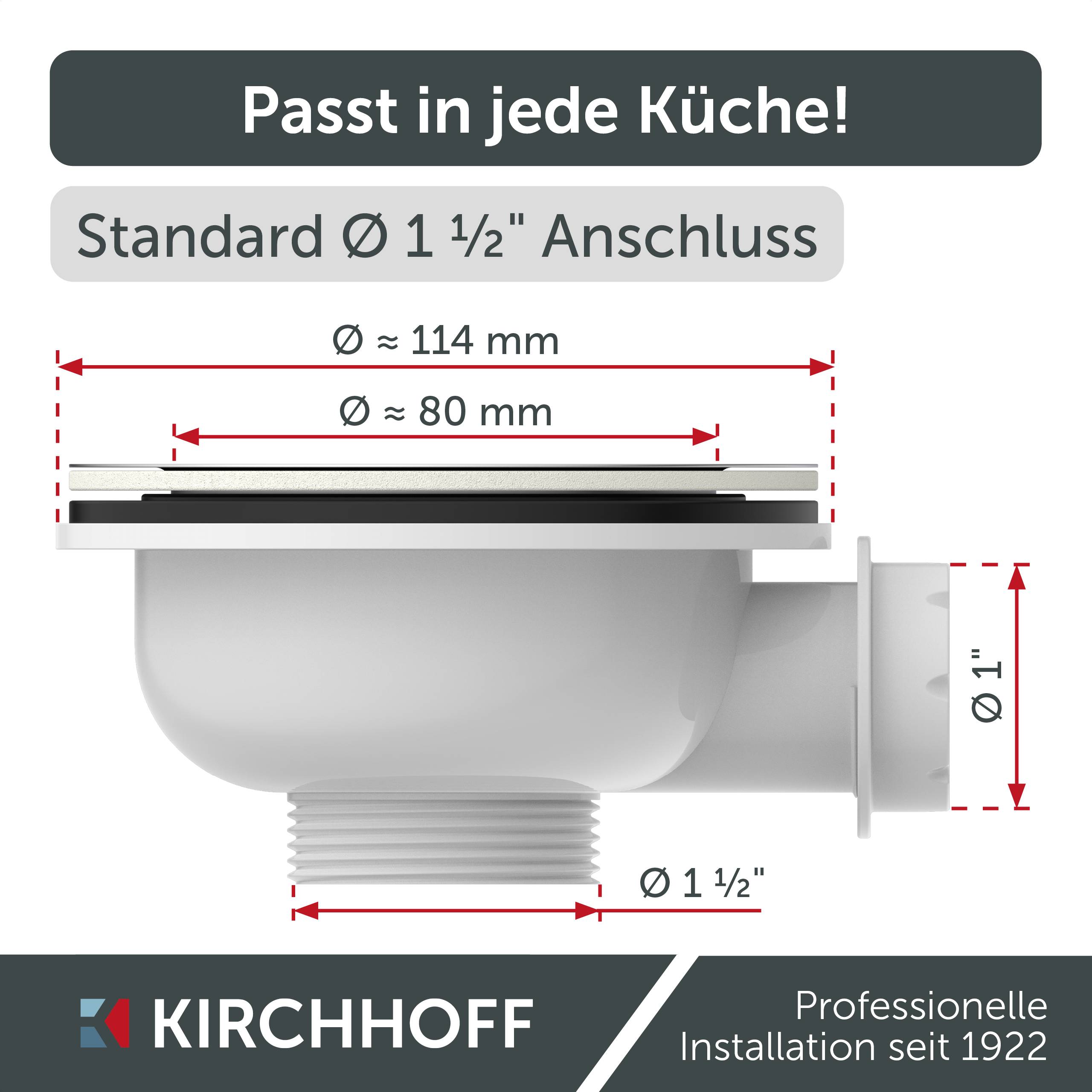 KS Korbventil, 1 1/2"AG, Edelstahl-Ventilkelch & Sieb Ø 114 mm, mit 1" Überlaufanschluss