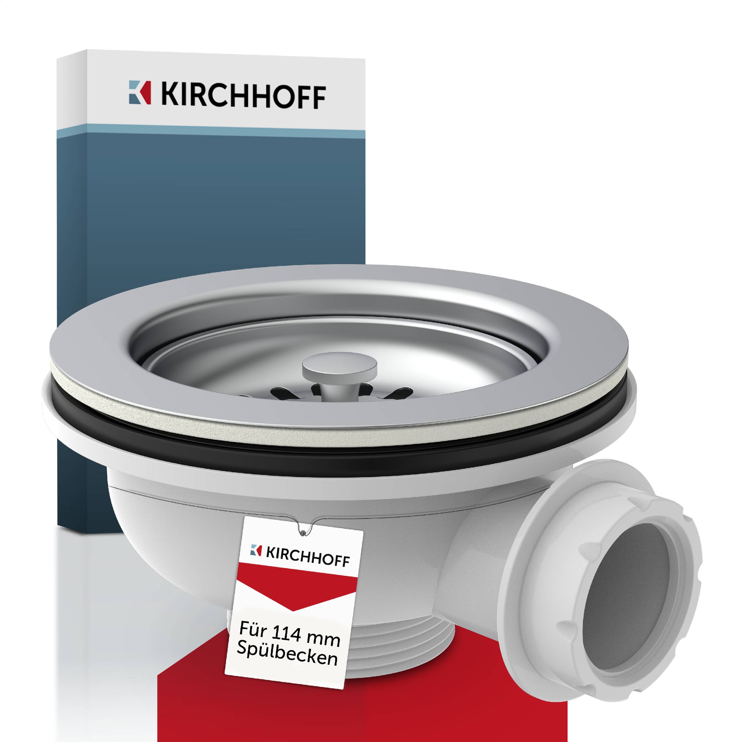 KS Korbventil, 1 1/2"AG, Edelstahl-Ventilkelch & Sieb Ø 114 mm, mit 1" Überlaufanschluss