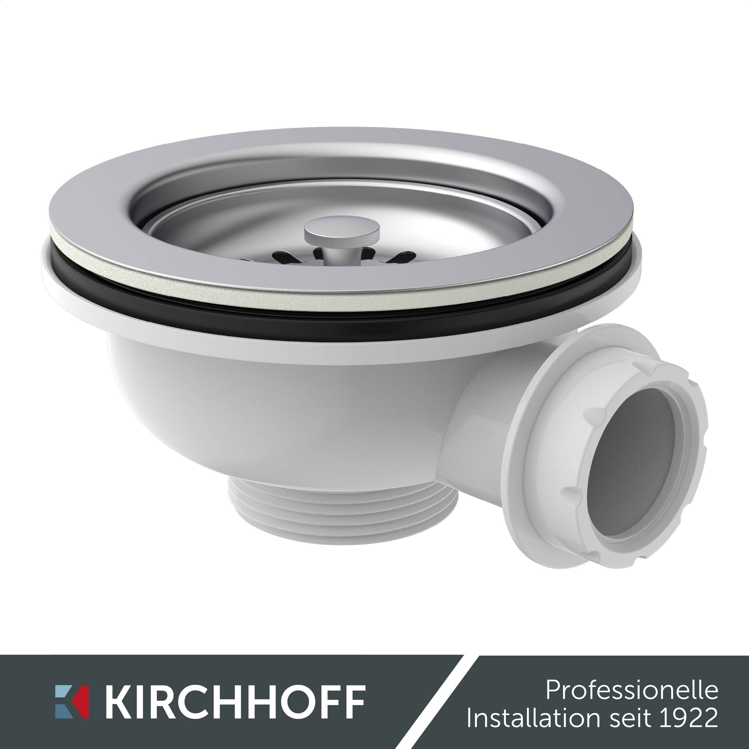 KS Korbventil, 1 1/2"AG, Edelstahl-Ventilkelch & Sieb Ø 114 mm, mit 1" Überlaufanschluss