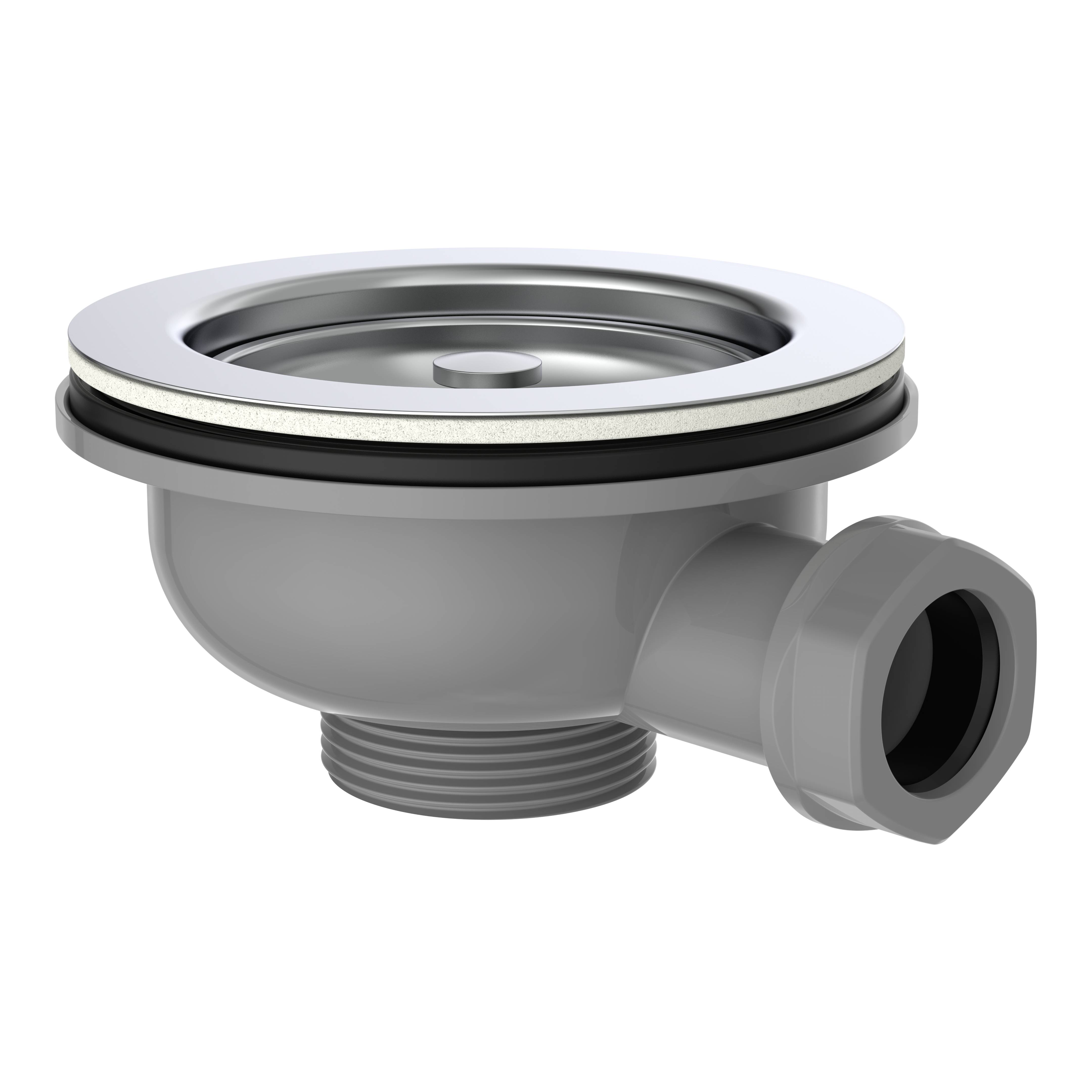 ECO-SAVE KS Korbventil, Grau, 1 1/2"AG, Edelstahl-Ventilkelch & Sieb Ø 114 mm, mit 1" Überlaufanschluss