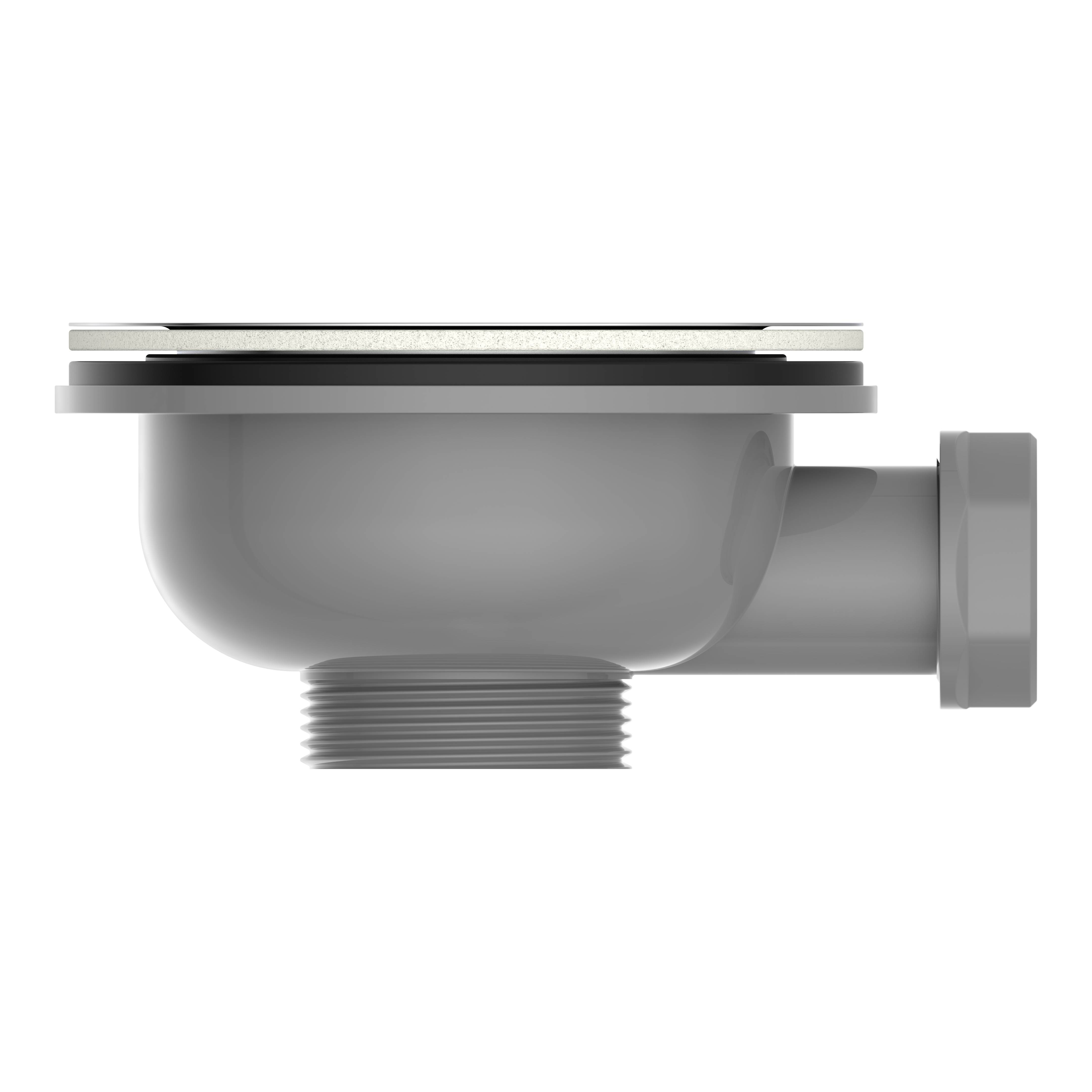 ECO-SAVE KS Korbventil, Grau, 1 1/2"AG, Edelstahl-Ventilkelch & Sieb Ø 114 mm, mit 1" Überlaufanschluss