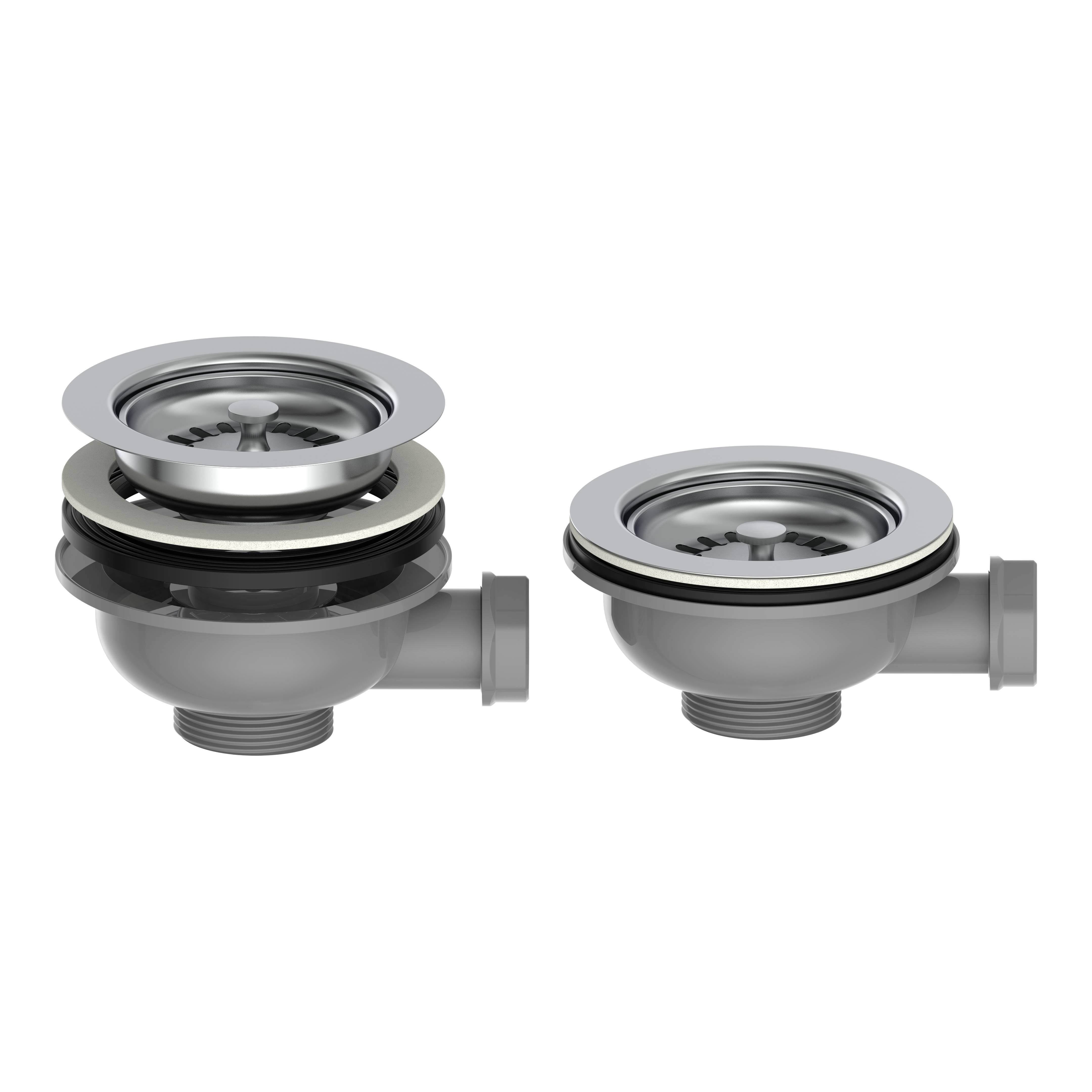 ECO-SAVE KS Korbventil, Grau, 1 1/2"AG, Edelstahl-Ventilkelch & Sieb Ø 114 mm, mit 1" Überlaufanschluss