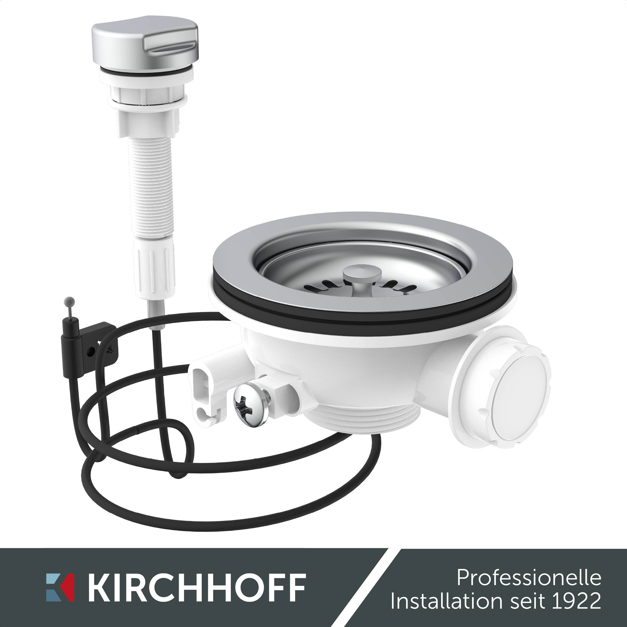 KS Korbventil Bowdenzug, 1 1/2"AG, Edelstahl-Ventilkelch und Sieb Ø 114 mm, mit 1" Überlaufanschluss