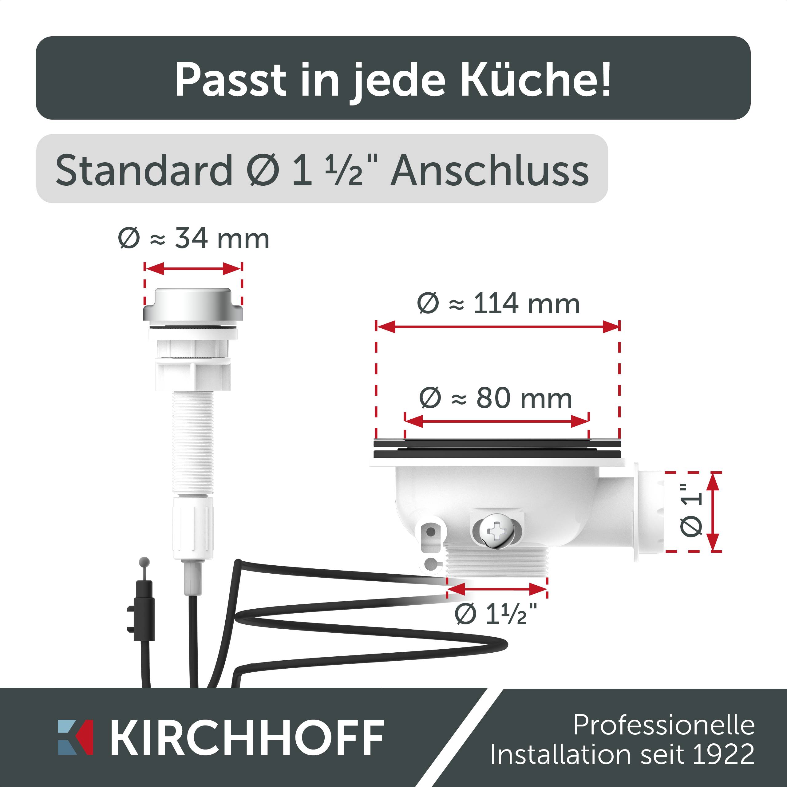 KS Korbventil Bowdenzug, 1 1/2"AG, Edelstahl-Ventilkelch und Sieb Ø 114 mm, mit 1" Überlaufanschluss