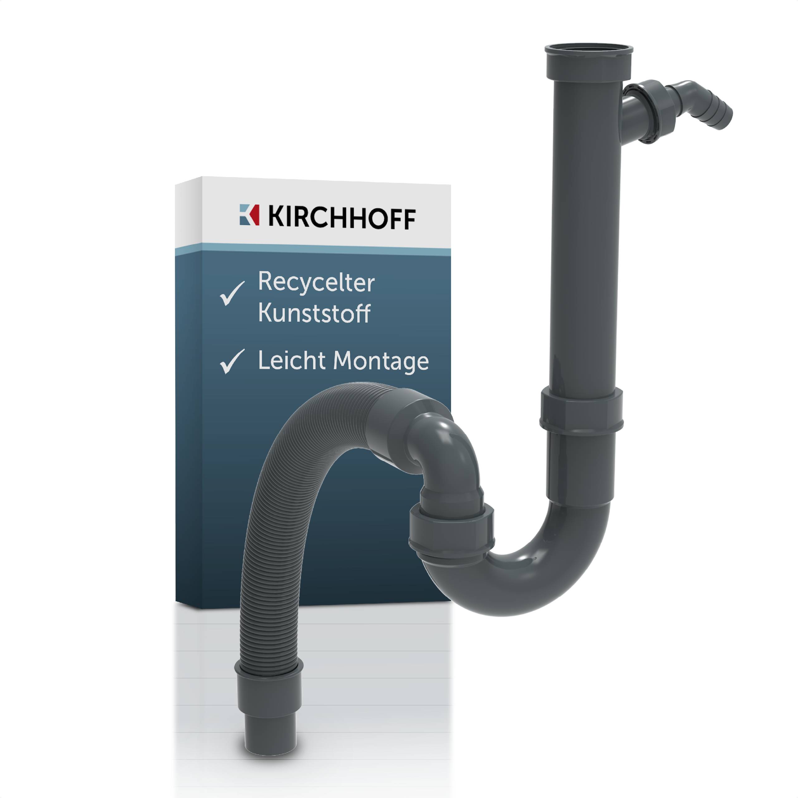 ECO-SAVE KS Flexibler Spültisch-Röhrensiphon, Grau, 1 1/2" x 3/4"T x 40/50 mm, mit Geräteanschluss