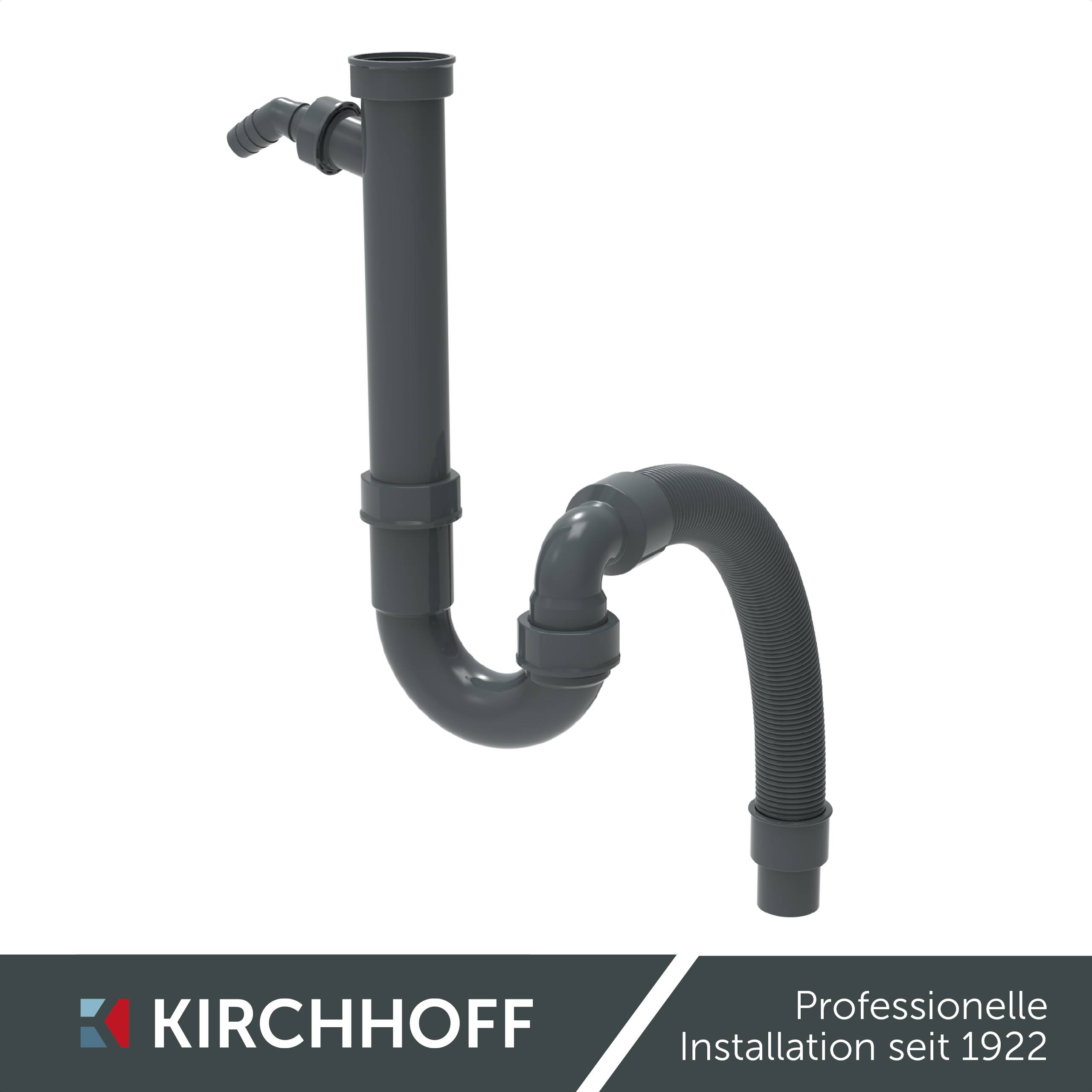 KS Flexibler Spültisch-Röhrensiphon, Grau, 1 1/2" x 3/4"T x 40/50 mm, mit Geräteanschluss