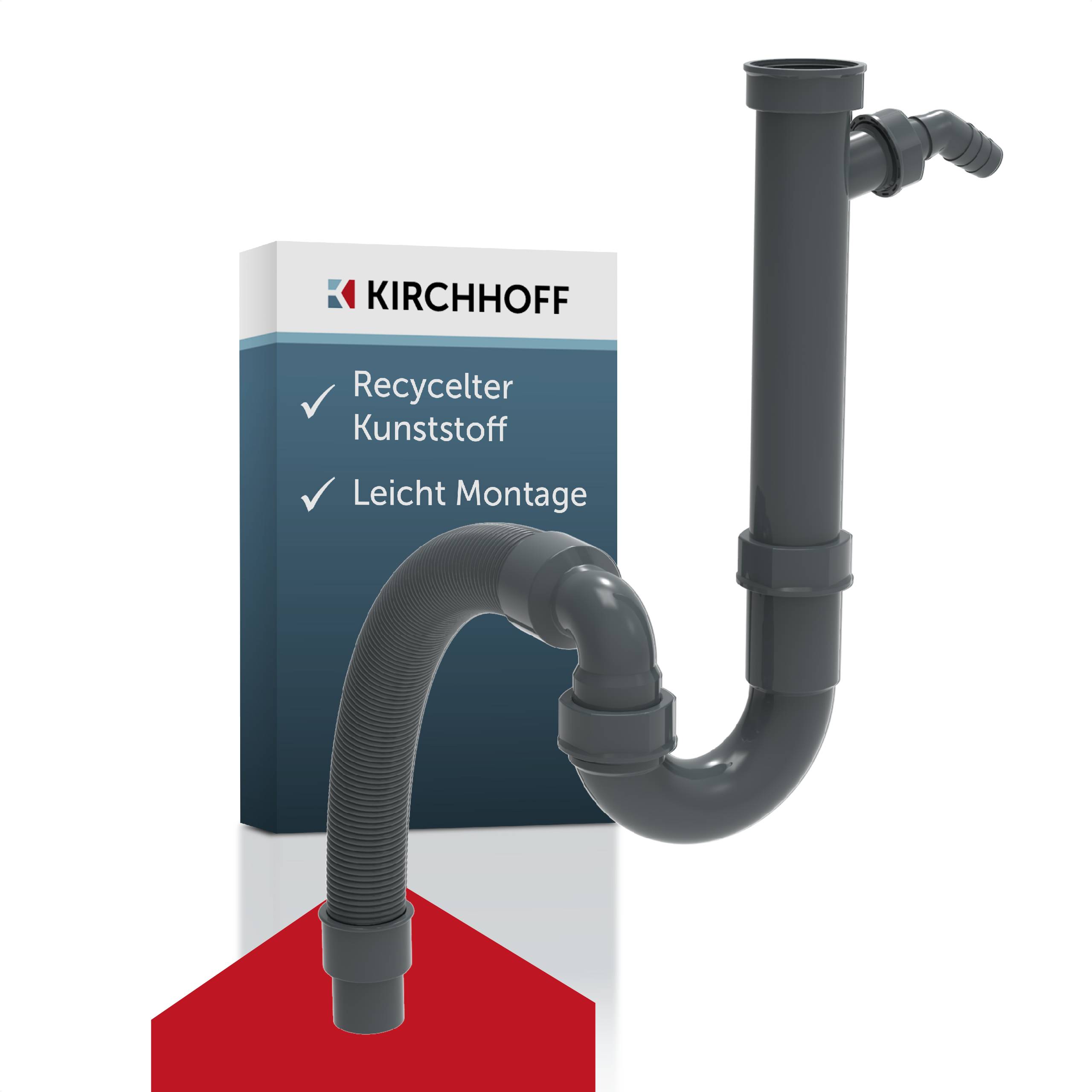 KS Flexibler Spültisch-Röhrensiphon, Grau, 1 1/2" x 3/4"T x 40/50 mm, mit Geräteanschluss