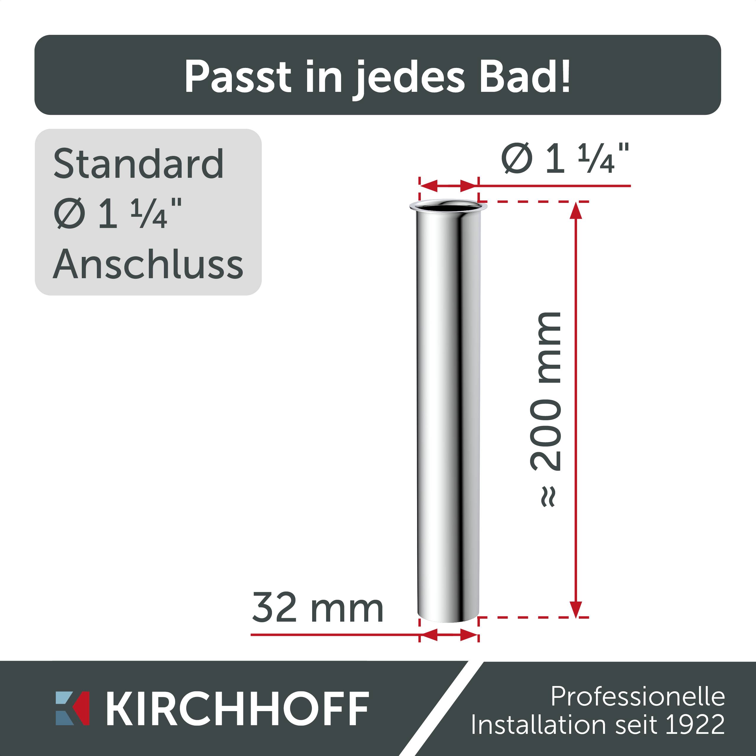 Tauchrohr, Chrom, 1 1/4" x 32 mm x 200 mm, für Siphon