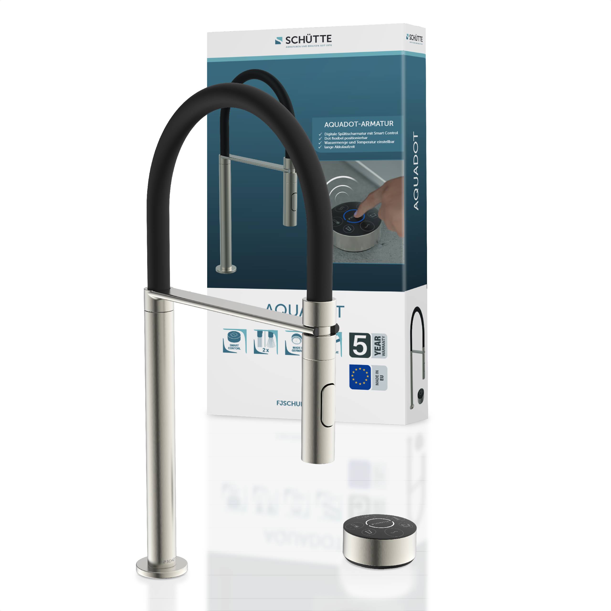 AQUADOT Digitale Spültischarmatur, Edelstahloptik/Schwarz, mit Smart Control, mit Soft-Touch Schlauch