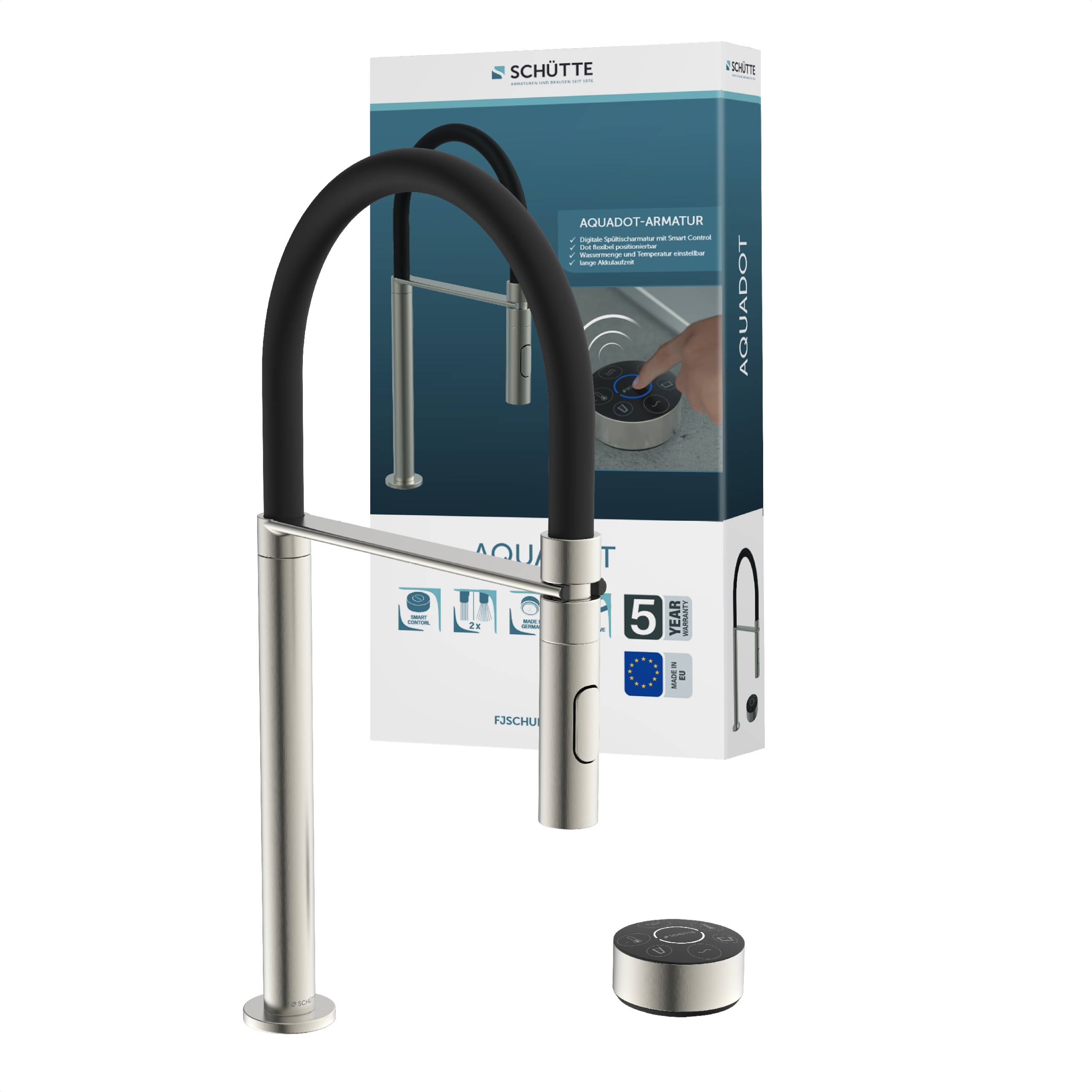 AQUADOT Digitale Spültischarmatur, Edelstahloptik/Schwarz, mit Smart Control, mit Soft-Touch Schlauch