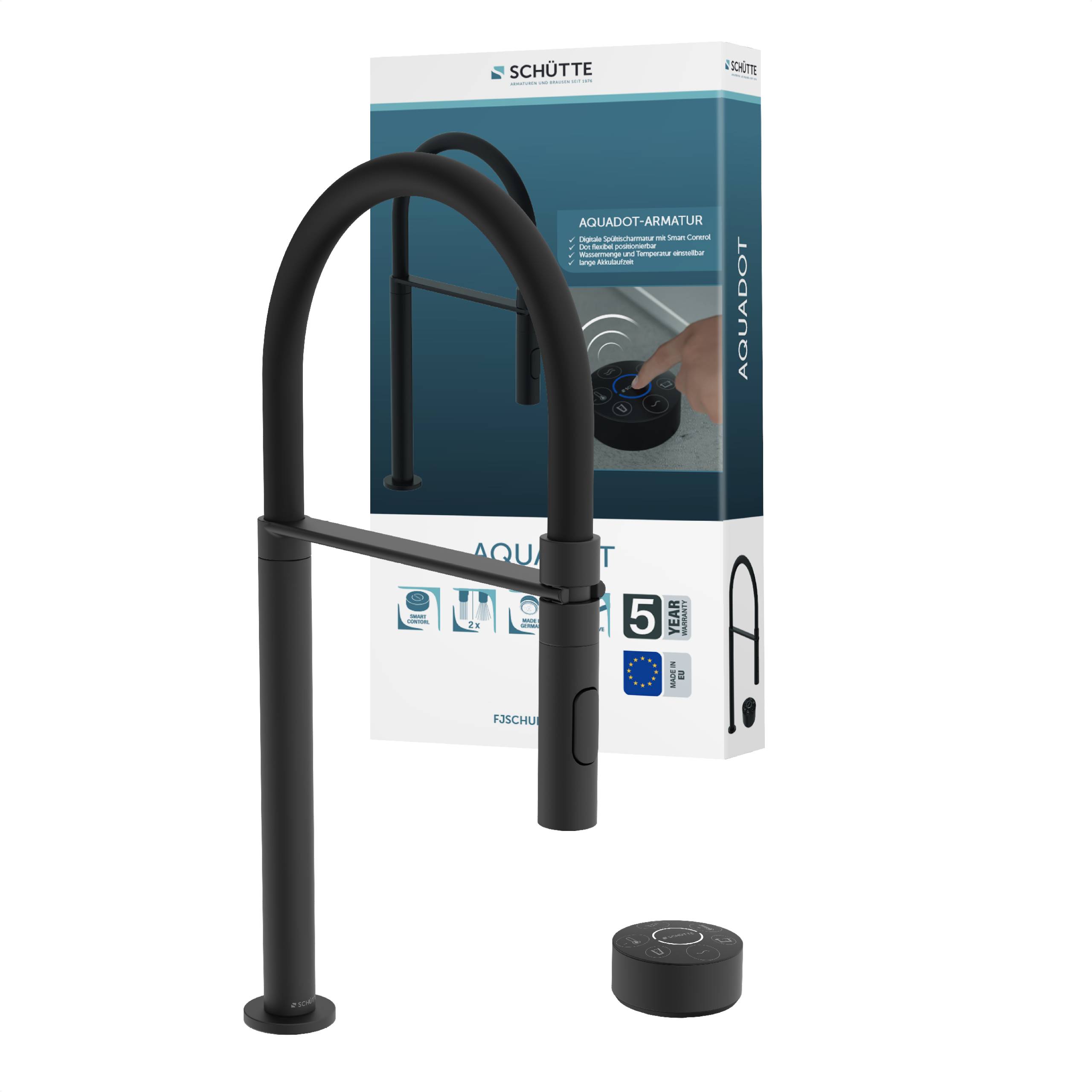 AQUADOT Digitale Spültischarmatur, Schwarz matt/Schwarz, mit Smart Control, mit Soft-Touch Schlauch