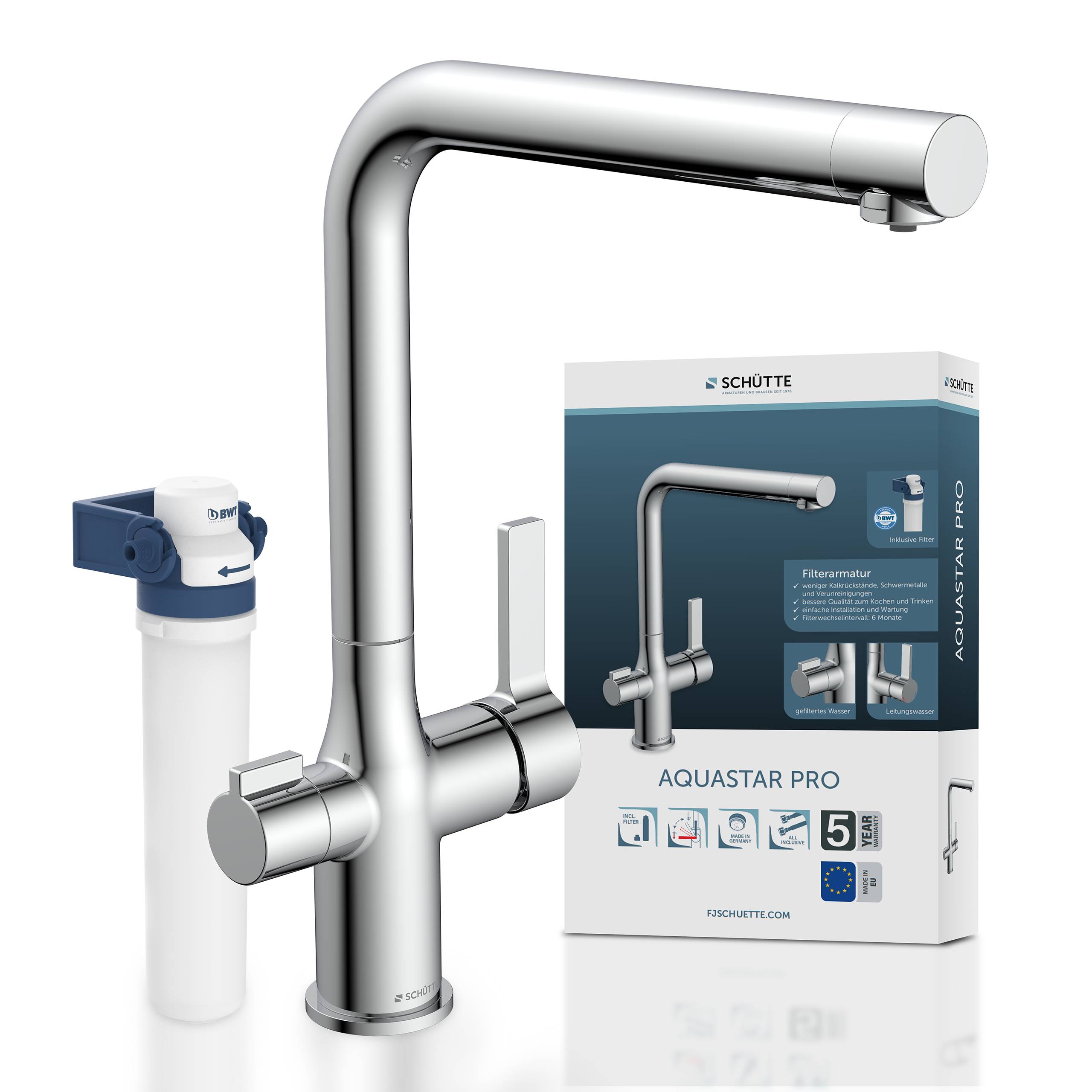 AQUASTAR PRO Trinkwasser-Spültischarmatur, Chrom, mit Filtersystem