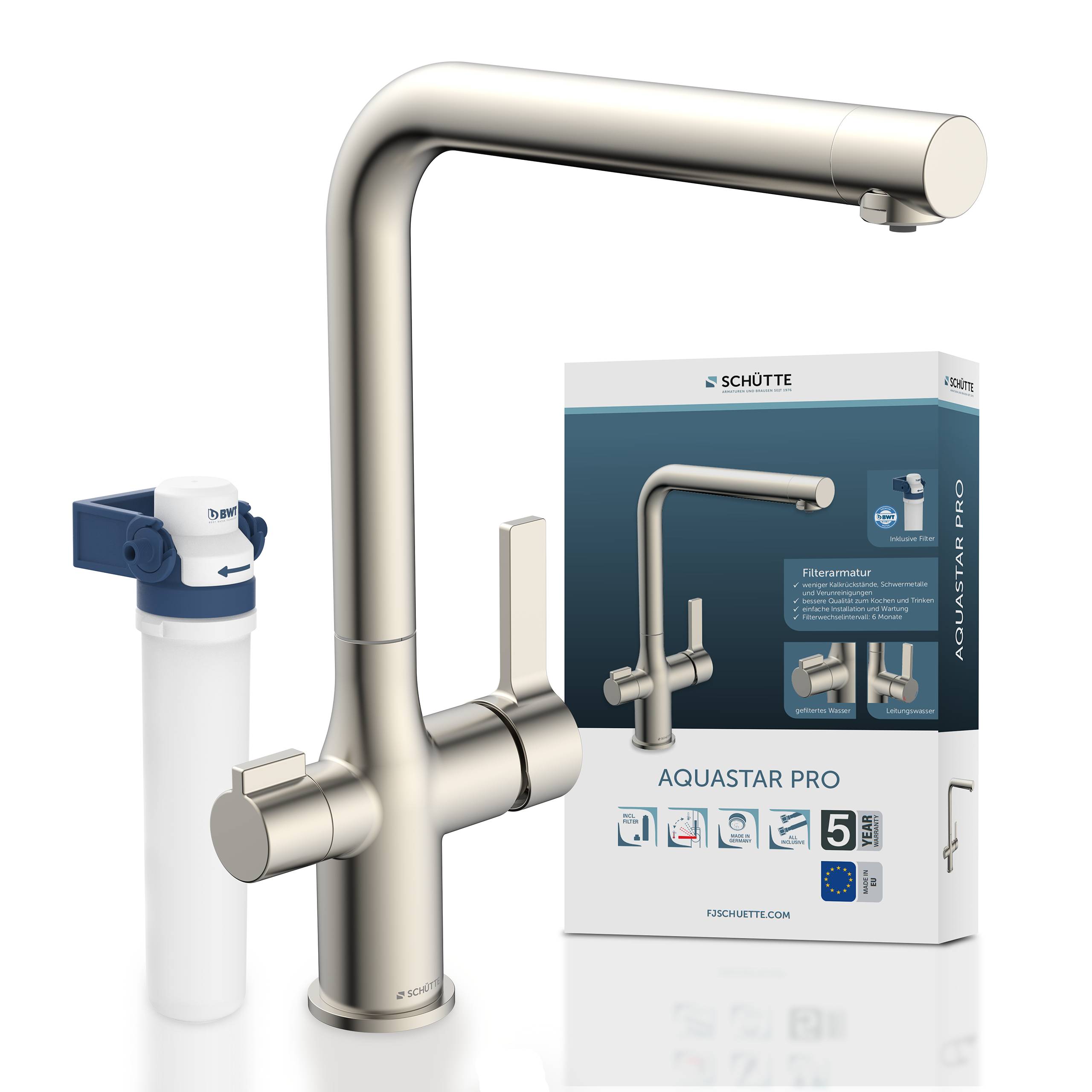 AQUASTAR PRO Trinkwasser-Spültischarmatur, Edelstahloptik, mit Filtersystem