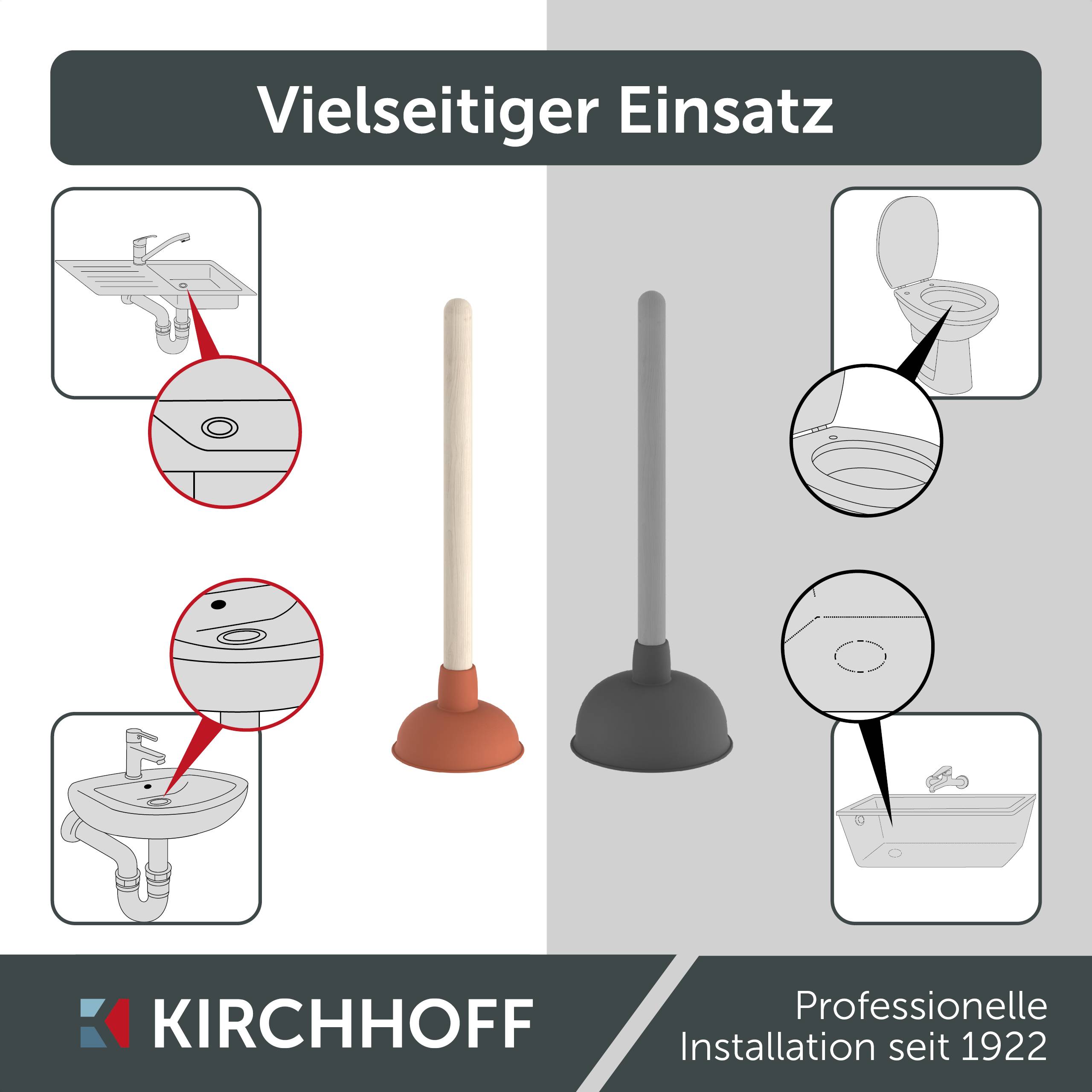 Ausgussreiniger, Rot. Ø 115 mm, mit Holzgriff