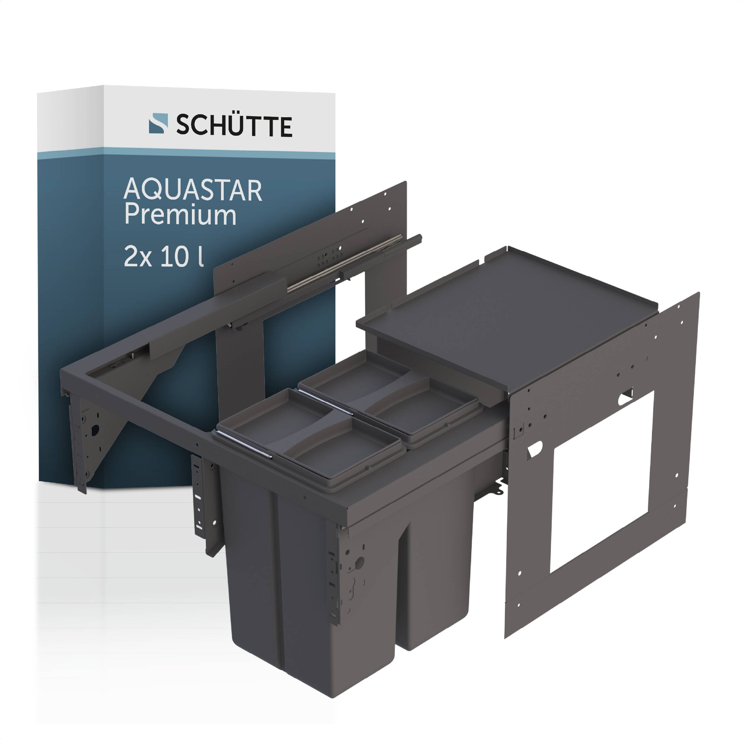 AQUASTAR PREMIUM Mülltrennsystem, Anthrazit, 2 x10 l, für 60 cm Unterschrank