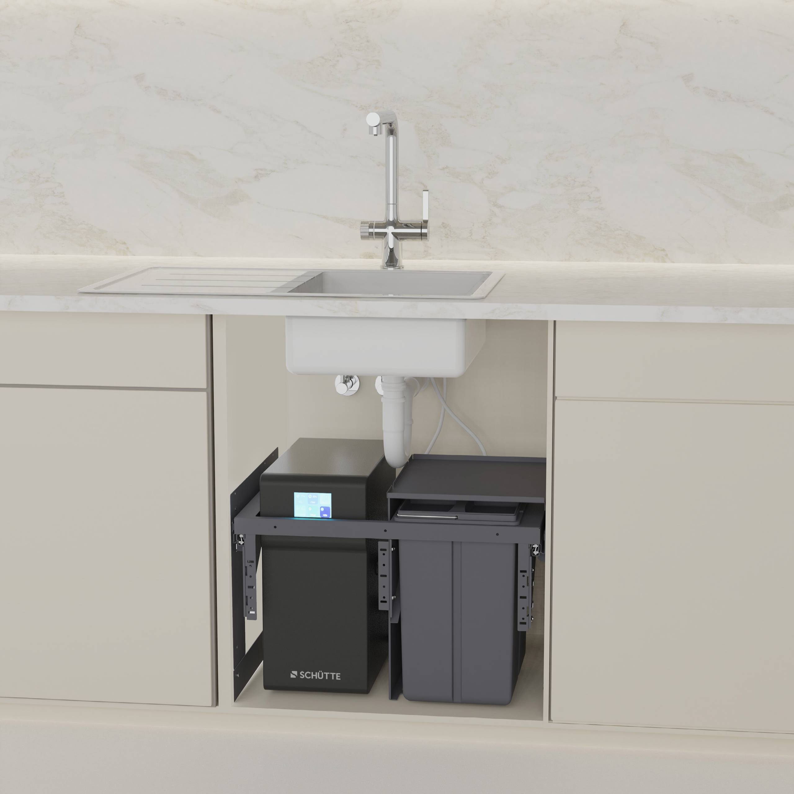 AQUASTAR PREMIUM Mülltrennsystem, Anthrazit, 2 x10 l, für 60 cm Unterschrank