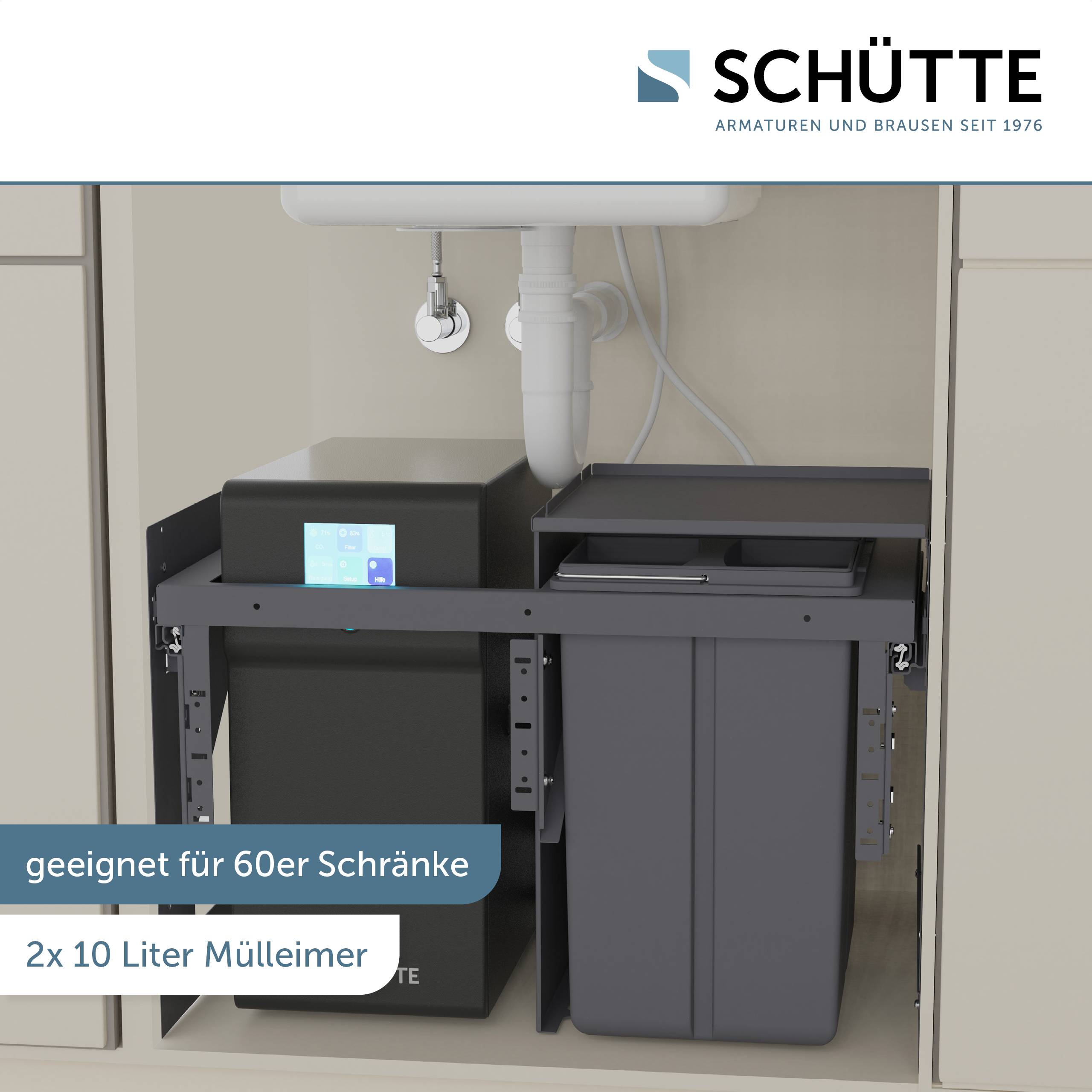 AQUASTAR PREMIUM Mülltrennsystem, Anthrazit, 2 x10 l, für 60 cm Unterschrank