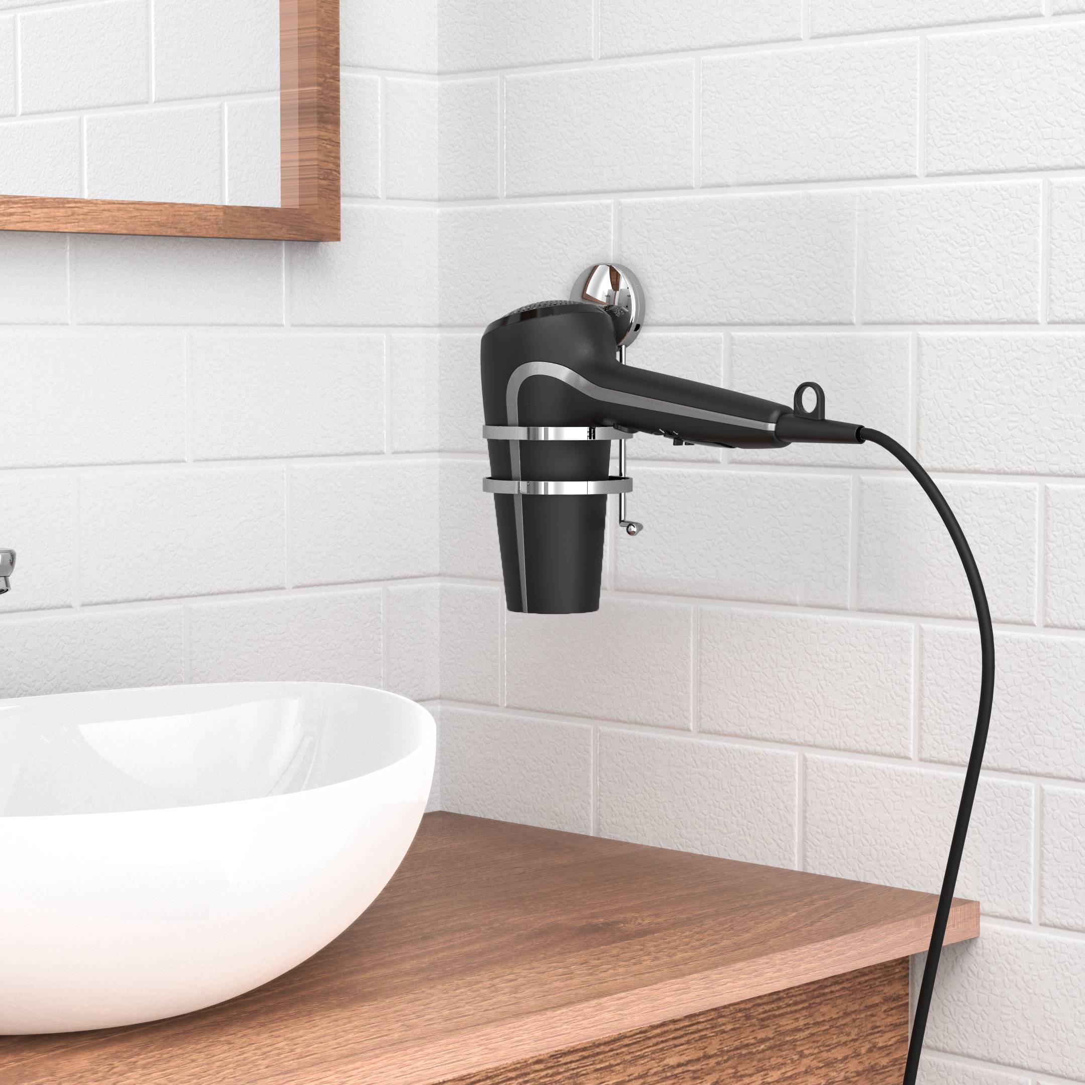 Haartrockner-Halter, Chrom, zum Schrauben und Kleben