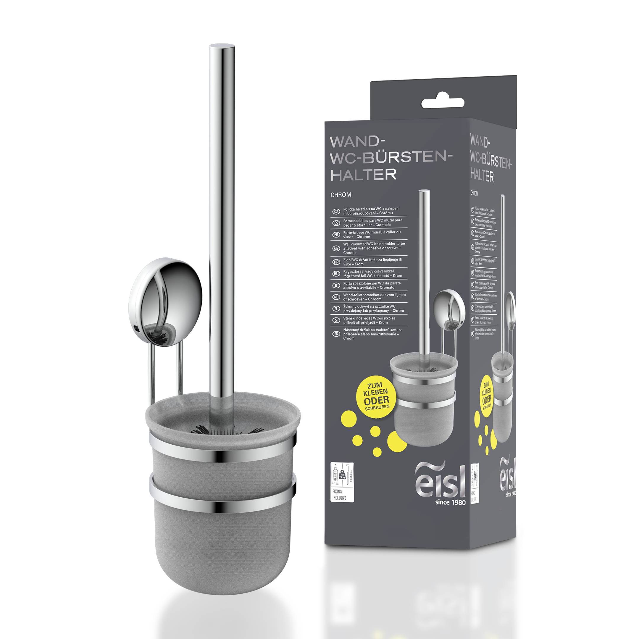 Wand WC-Bürstengarnitur, Chrom, zum Schrauben und Kleben