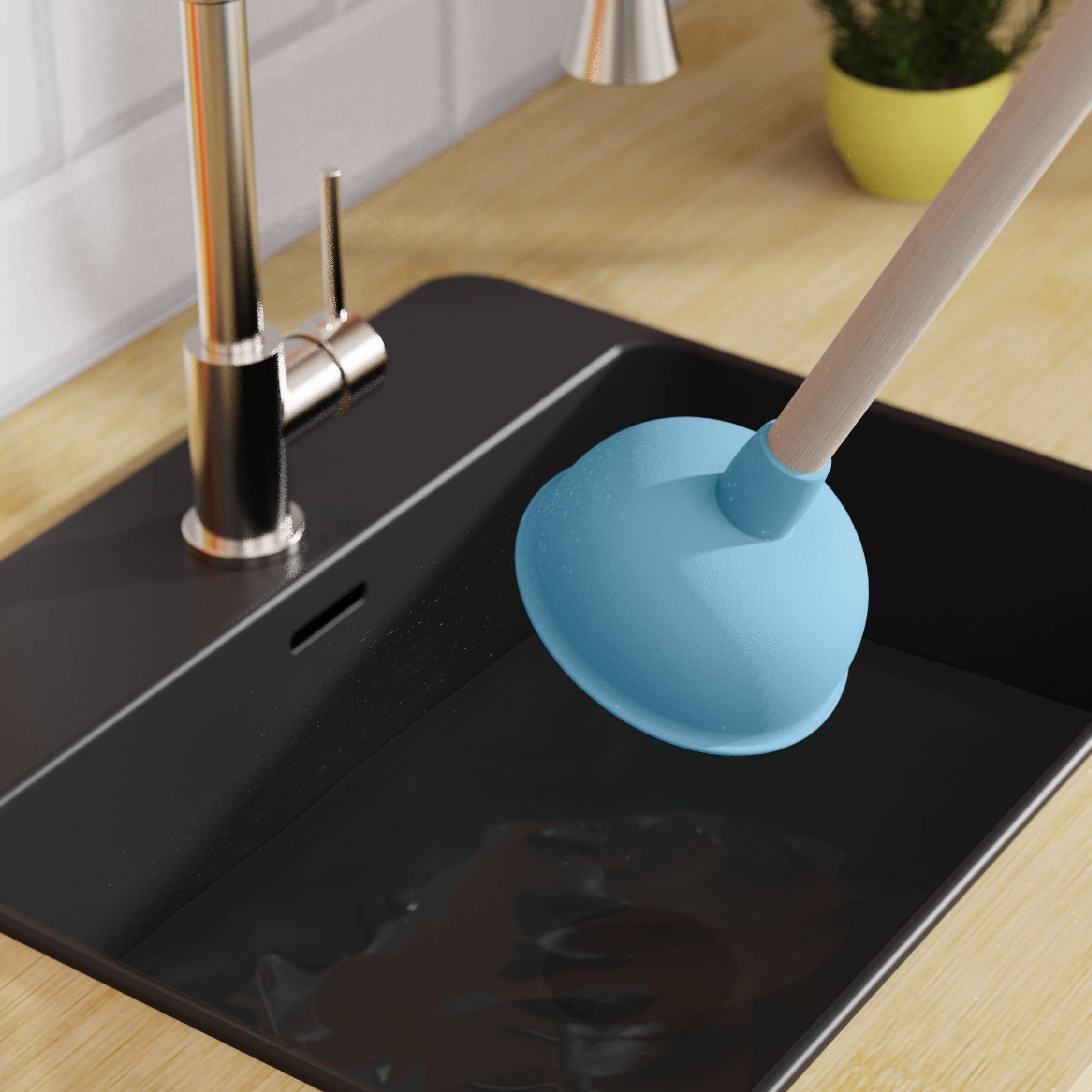 Ausgussreiniger, Blau, Ø 140 mm, mit Holzgriff