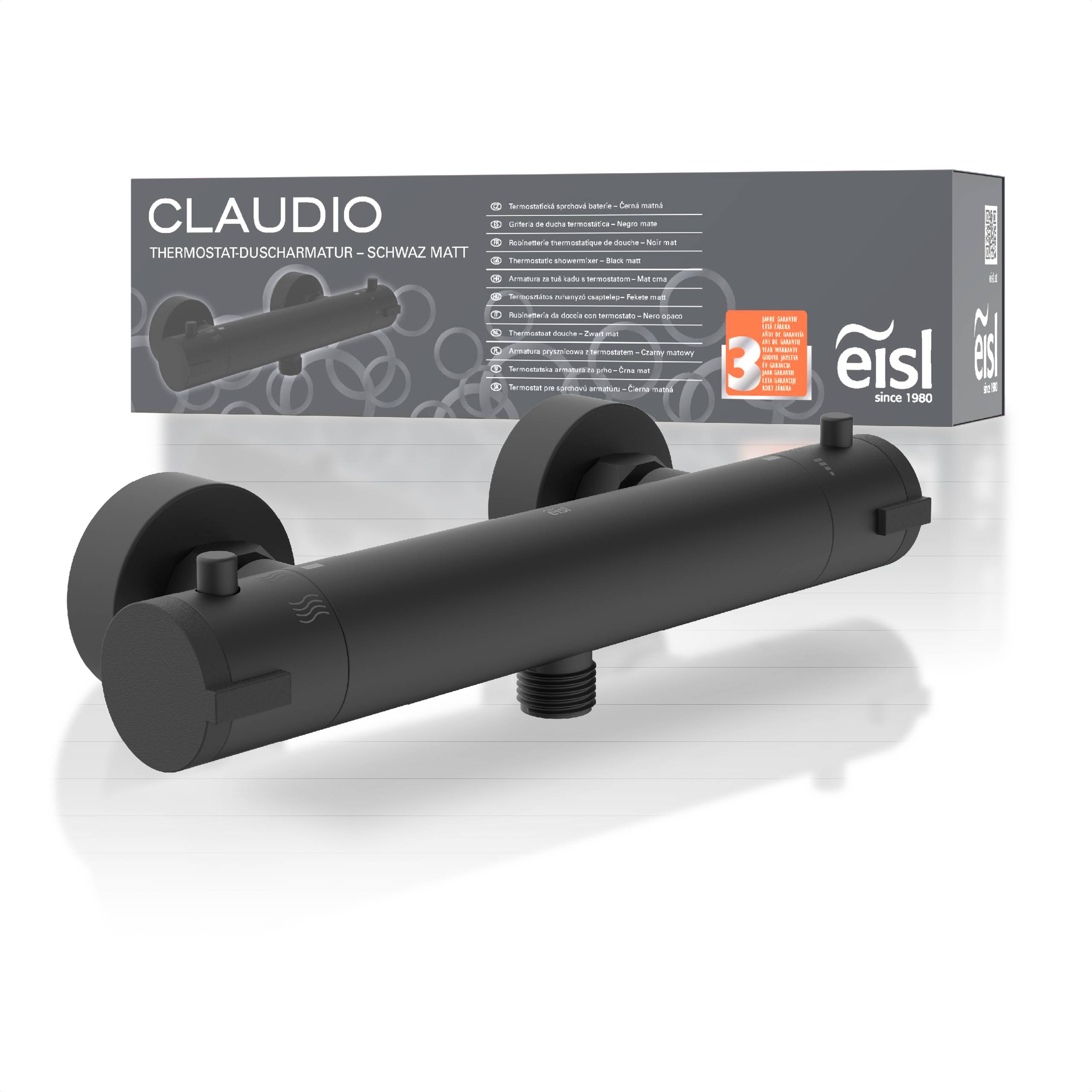 CLAUDIO Thermostat Duscharmatur, Schwarz matt