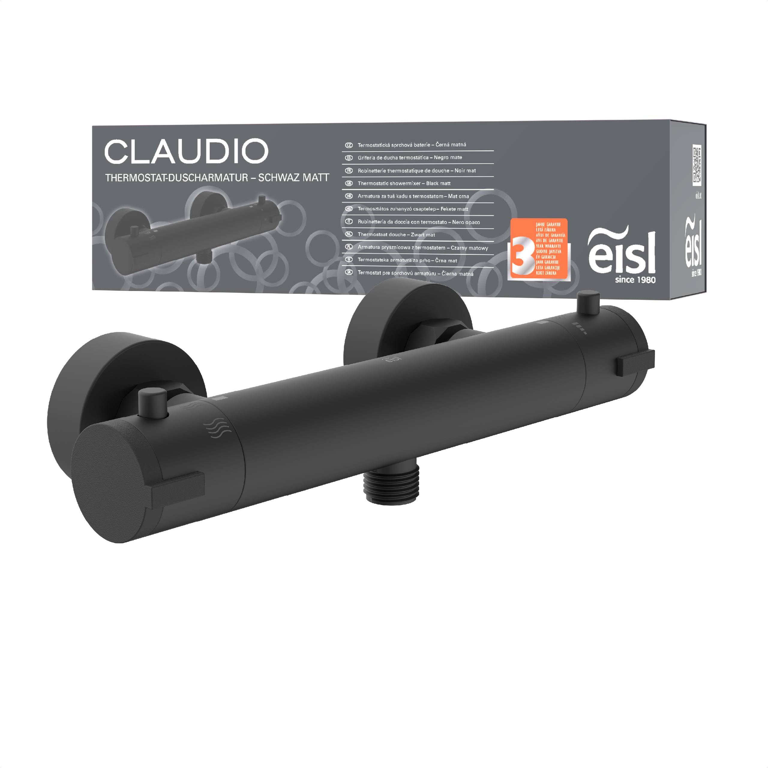 CLAUDIO Thermostat Duscharmatur, Schwarz matt
