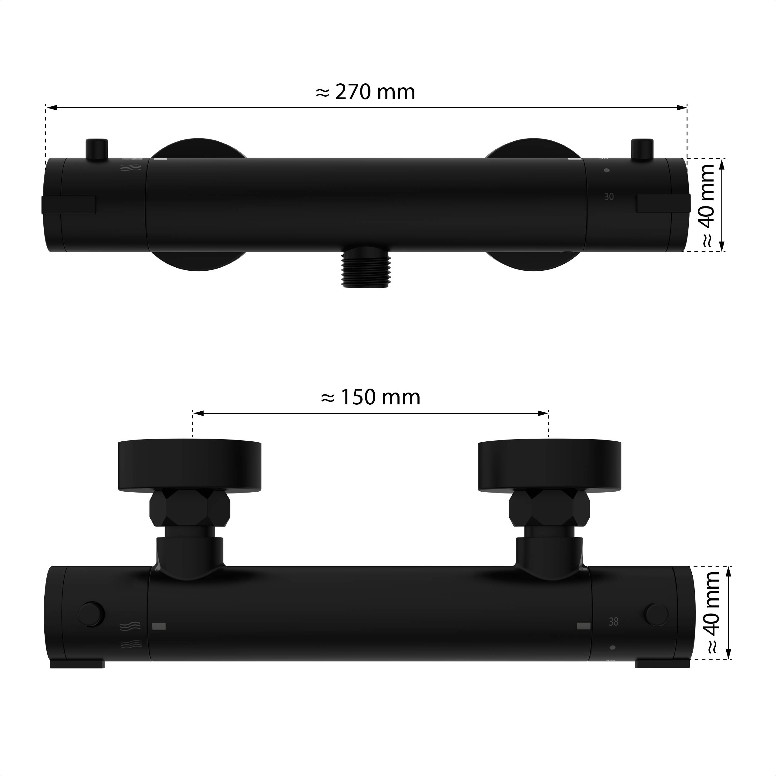 CLAUDIO Thermostat Duscharmatur, Schwarz matt